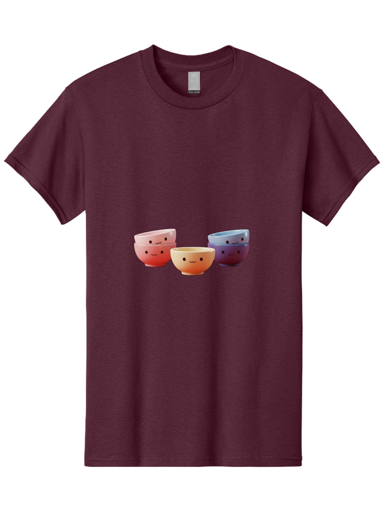 Stacked-Bowls-1 Men'S Graphic Tee, 100% Cotton, Comfortable Casual Summer Wear, Machine Washable, Ceramic Bowls, Smiling Faces, Colorful Dinnerware, Pastel Colors, Happy Kitchen Accessories, Table Setting, Cute Home Decor, Unique Gift Ideas Bab447 14