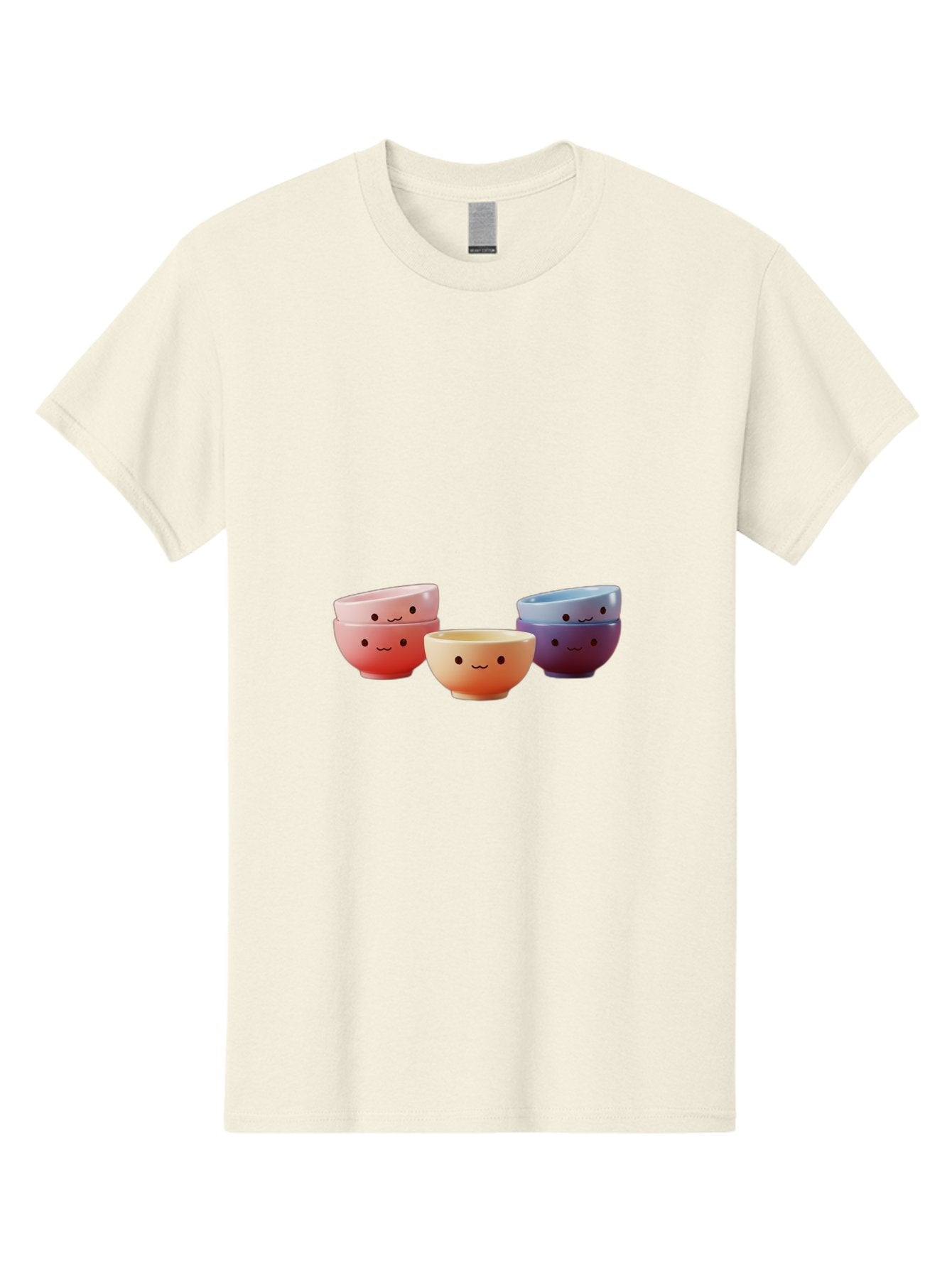 Stacked-Bowls-1 Men'S Graphic Tee, 100% Cotton, Comfortable Casual Summer Wear, Machine Washable, Ceramic Bowls, Smiling Faces, Colorful Dinnerware, Pastel Colors, Happy Kitchen Accessories, Table Setting, Cute Home Decor, Unique Gift Ideas Bab447 8