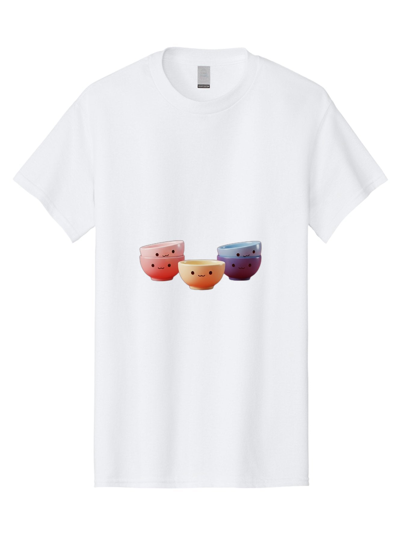 Stacked-Bowls-1 Men'S Graphic Tee, 100% Cotton, Comfortable Casual Summer Wear, Machine Washable, Ceramic Bowls, Smiling Faces, Colorful Dinnerware, Pastel Colors, Happy Kitchen Accessories, Table Setting, Cute Home Decor, Unique Gift Ideas Bab447 7