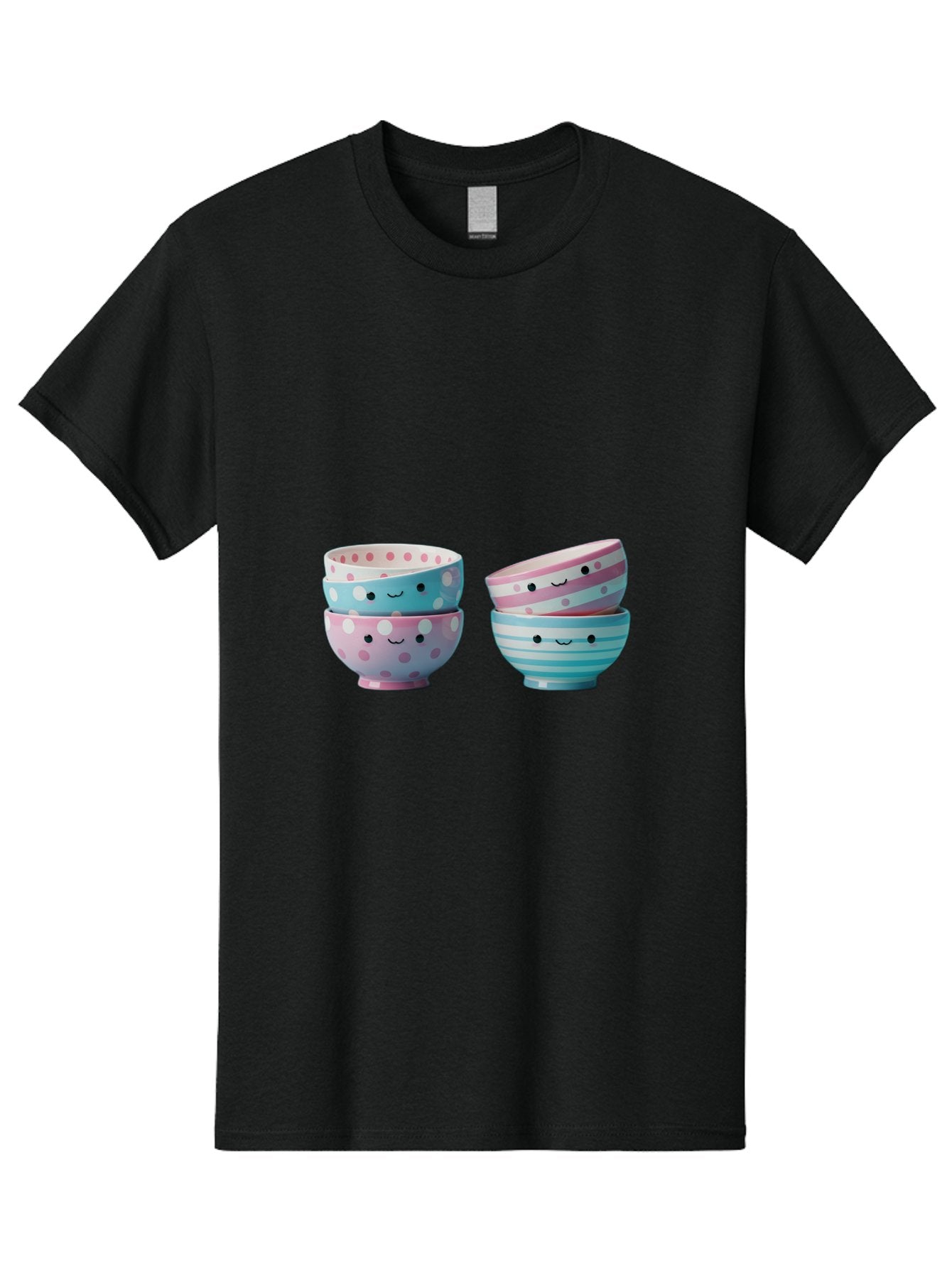 Stacked-Bowls-2 Men'S Graphic Tee, 100% Cotton, Comfortable Casual Summer Wear, Machine Washable, Stacked Bowls, Pastel Colors, Polka Dots, Stripes, Cute Faces, Smiling Bowls, Playful Tableware, Colorful Kitchenware, Whimsical Design, Bab448 8