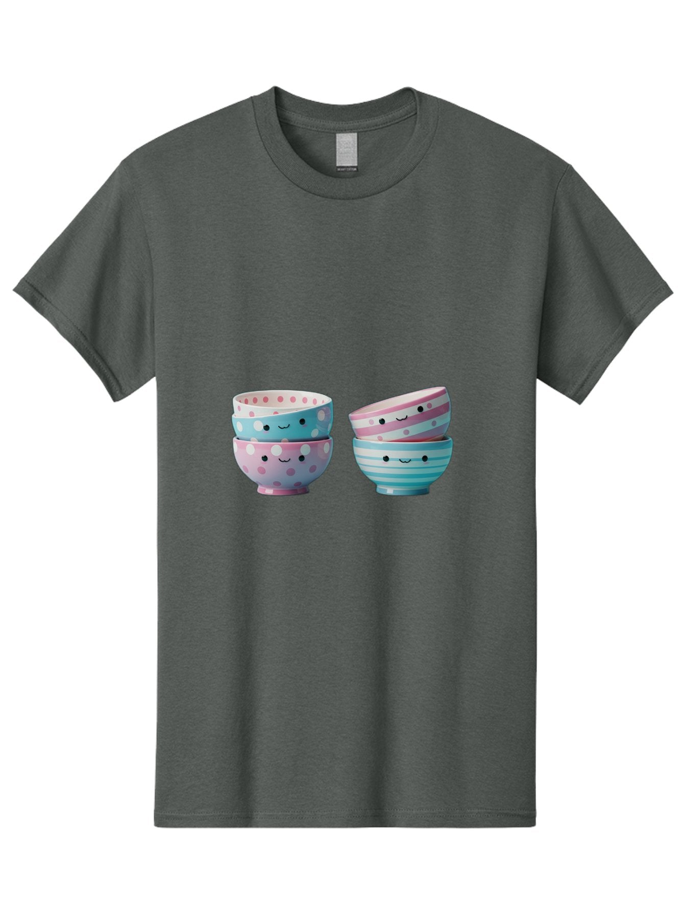 Stacked-Bowls-2 Men'S Graphic Tee, 100% Cotton, Comfortable Casual Summer Wear, Machine Washable, Stacked Bowls, Pastel Colors, Polka Dots, Stripes, Cute Faces, Smiling Bowls, Playful Tableware, Colorful Kitchenware, Whimsical Design, Bab448 11