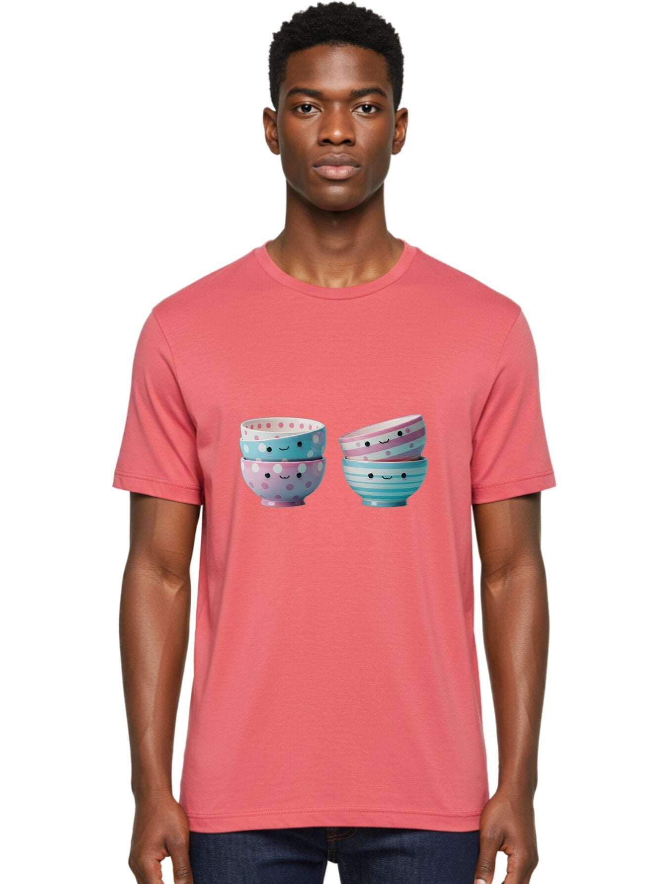 Stacked-Bowls-2 Men'S Graphic Tee, 100% Cotton, Comfortable Casual Summer Wear, Machine Washable, Stacked Bowls, Pastel Colors, Polka Dots, Stripes, Cute Faces, Smiling Bowls, Playful Tableware, Colorful Kitchenware, Whimsical Design, Bab448 16