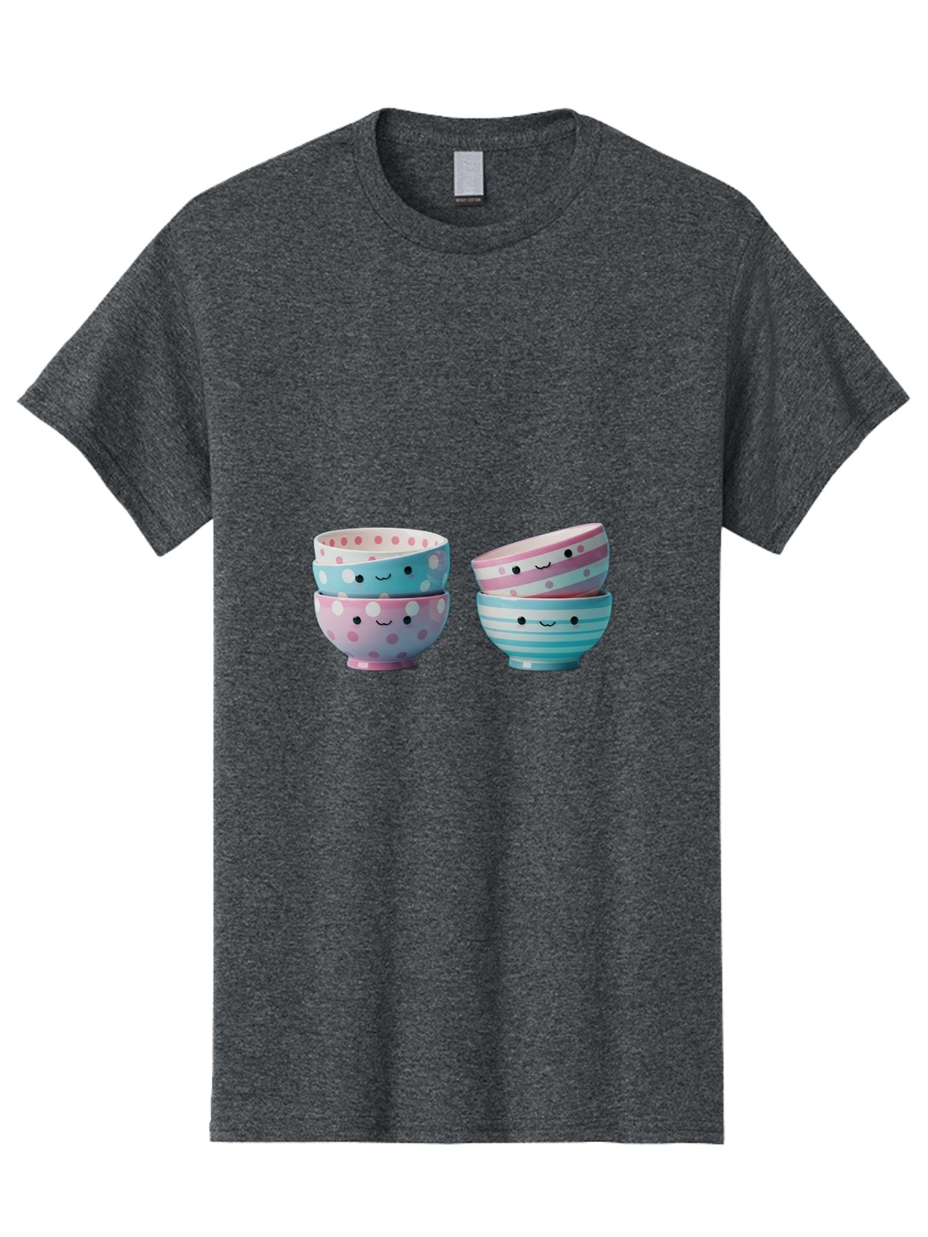 Stacked-Bowls-2 Men'S Graphic Tee, 100% Cotton, Comfortable Casual Summer Wear, Machine Washable, Stacked Bowls, Pastel Colors, Polka Dots, Stripes, Cute Faces, Smiling Bowls, Playful Tableware, Colorful Kitchenware, Whimsical Design, Bab448 4