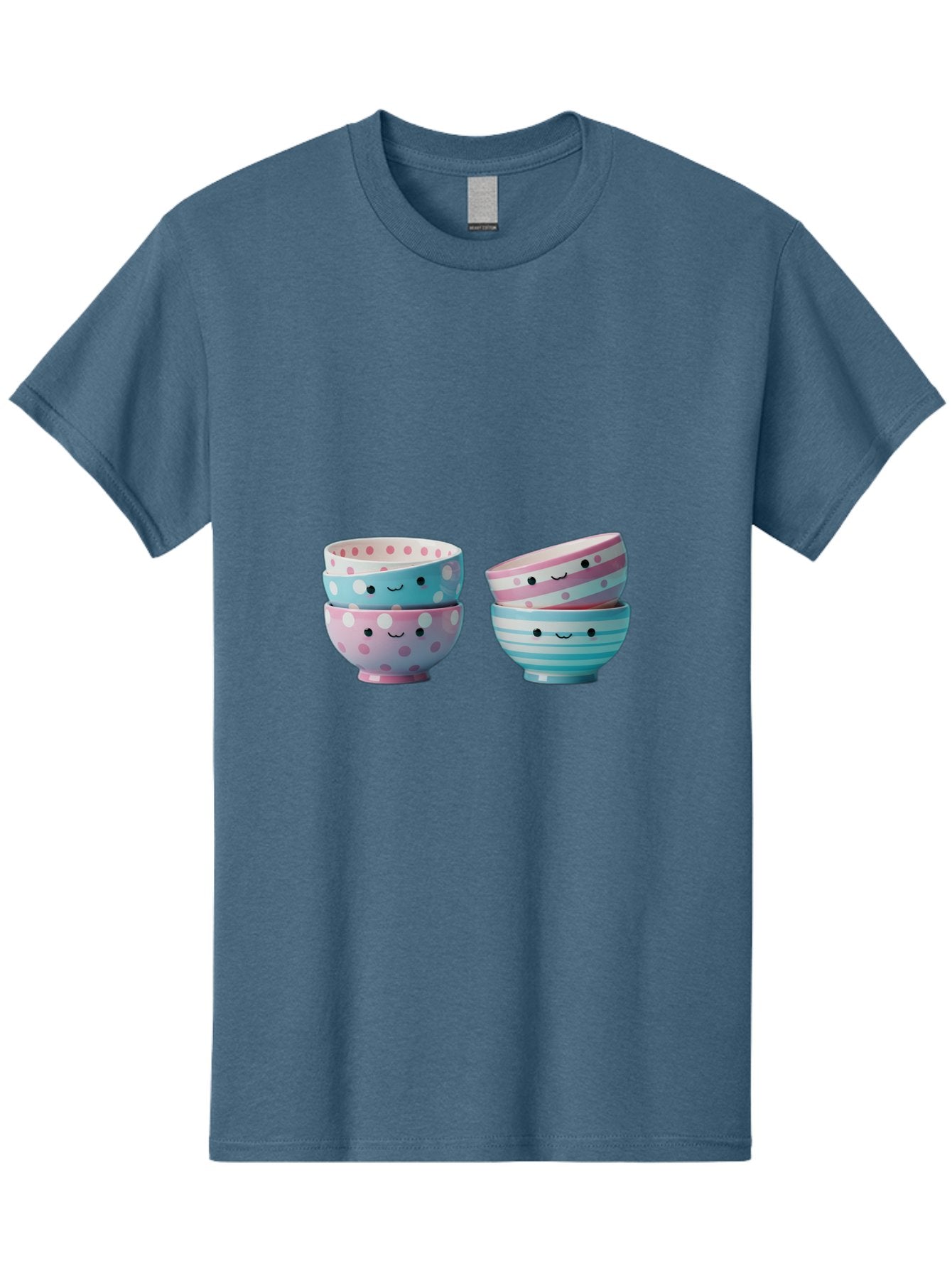 Stacked-Bowls-2 Men'S Graphic Tee, 100% Cotton, Comfortable Casual Summer Wear, Machine Washable, Stacked Bowls, Pastel Colors, Polka Dots, Stripes, Cute Faces, Smiling Bowls, Playful Tableware, Colorful Kitchenware, Whimsical Design, Bab448 9