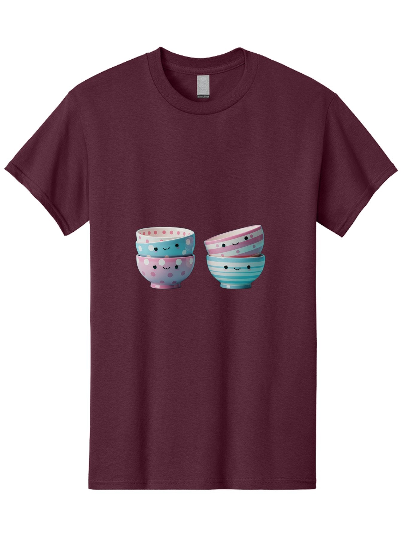 Stacked-Bowls-2 Men'S Graphic Tee, 100% Cotton, Comfortable Casual Summer Wear, Machine Washable, Stacked Bowls, Pastel Colors, Polka Dots, Stripes, Cute Faces, Smiling Bowls, Playful Tableware, Colorful Kitchenware, Whimsical Design, Bab448 3