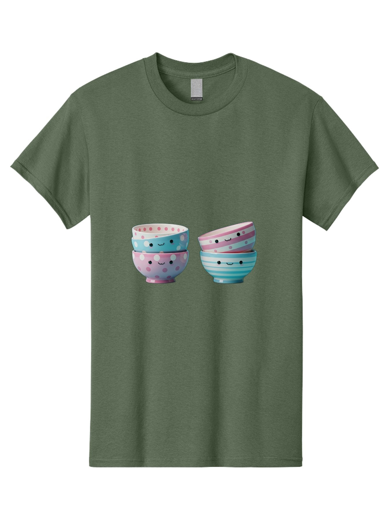 Stacked-Bowls-2 Men'S Graphic Tee, 100% Cotton, Comfortable Casual Summer Wear, Machine Washable, Stacked Bowls, Pastel Colors, Polka Dots, Stripes, Cute Faces, Smiling Bowls, Playful Tableware, Colorful Kitchenware, Whimsical Design, Bab448 12