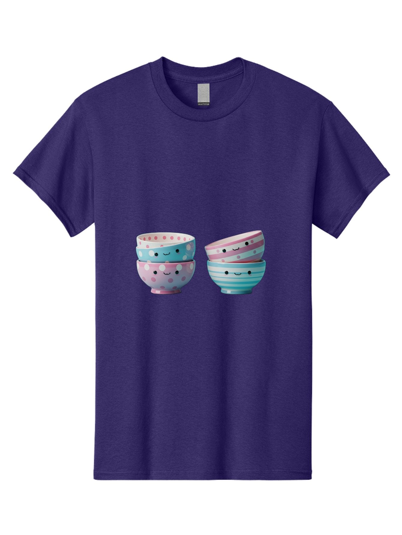 Stacked-Bowls-2 Men'S Graphic Tee, 100% Cotton, Comfortable Casual Summer Wear, Machine Washable, Stacked Bowls, Pastel Colors, Polka Dots, Stripes, Cute Faces, Smiling Bowls, Playful Tableware, Colorful Kitchenware, Whimsical Design, Bab448 6