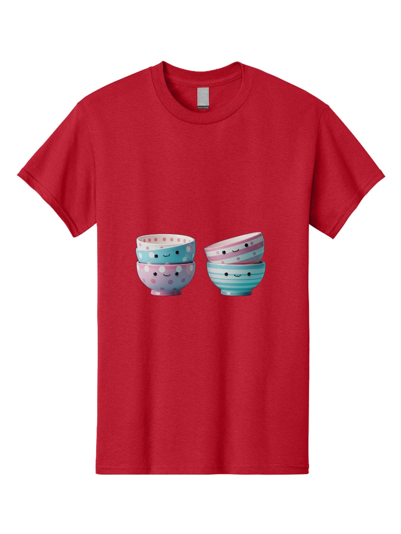 Stacked-Bowls-2 Men'S Graphic Tee, 100% Cotton, Comfortable Casual Summer Wear, Machine Washable, Stacked Bowls, Pastel Colors, Polka Dots, Stripes, Cute Faces, Smiling Bowls, Playful Tableware, Colorful Kitchenware, Whimsical Design, Bab448