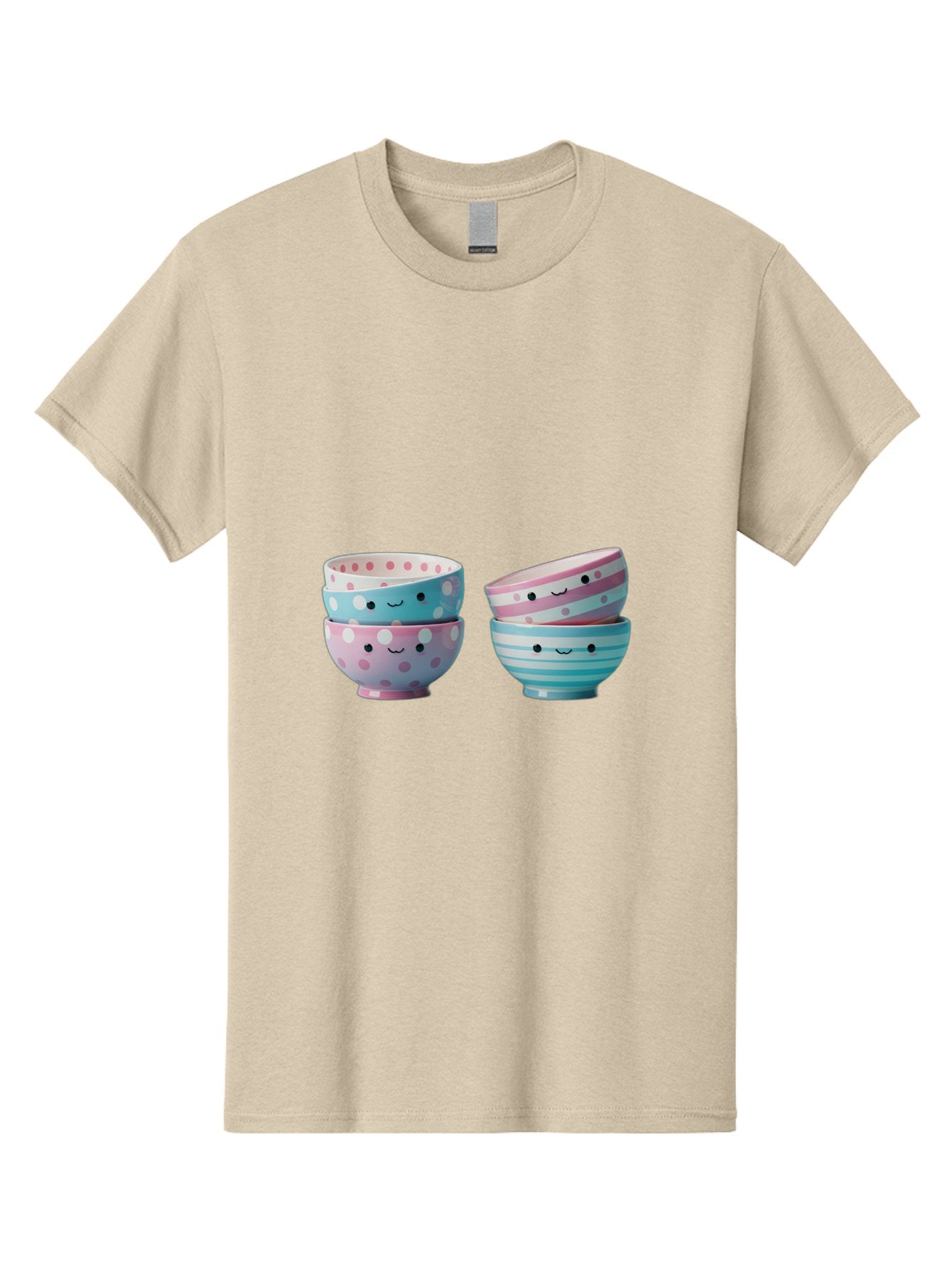 Stacked-Bowls-2 Men'S Graphic Tee, 100% Cotton, Comfortable Casual Summer Wear, Machine Washable, Stacked Bowls, Pastel Colors, Polka Dots, Stripes, Cute Faces, Smiling Bowls, Playful Tableware, Colorful Kitchenware, Whimsical Design, Bab448 14