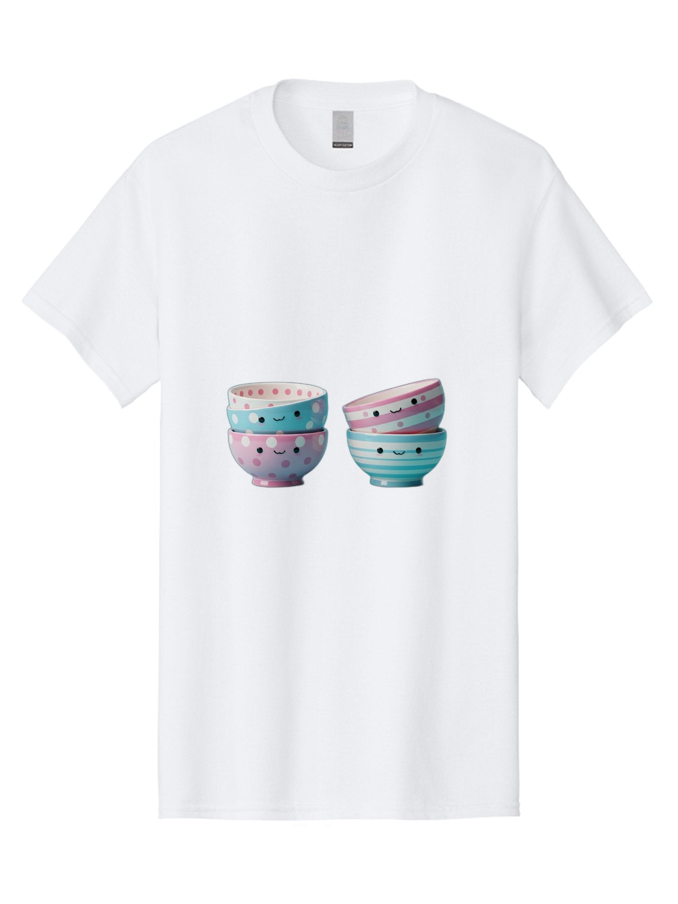 Stacked-Bowls-2 Men'S Graphic Tee, 100% Cotton, Comfortable Casual Summer Wear, Machine Washable, Stacked Bowls, Pastel Colors, Polka Dots, Stripes, Cute Faces, Smiling Bowls, Playful Tableware, Colorful Kitchenware, Whimsical Design, Bab448 5