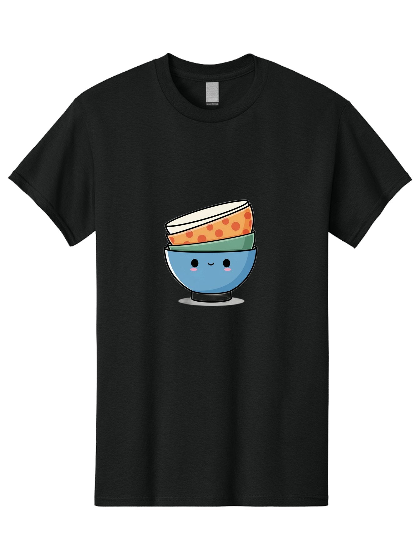 Stacked-Bowls Men'S Graphic Tee, 100% Cotton, Comfortable Casual Summer Wear, Machine Washable, Stacked Bowls, Cartoon Character, Kitchen Utensils, Tableware, Kawaii Art, Cute Illustration, Playful Design, Smiling Bowls, Colorful Pattern, Bab449 5