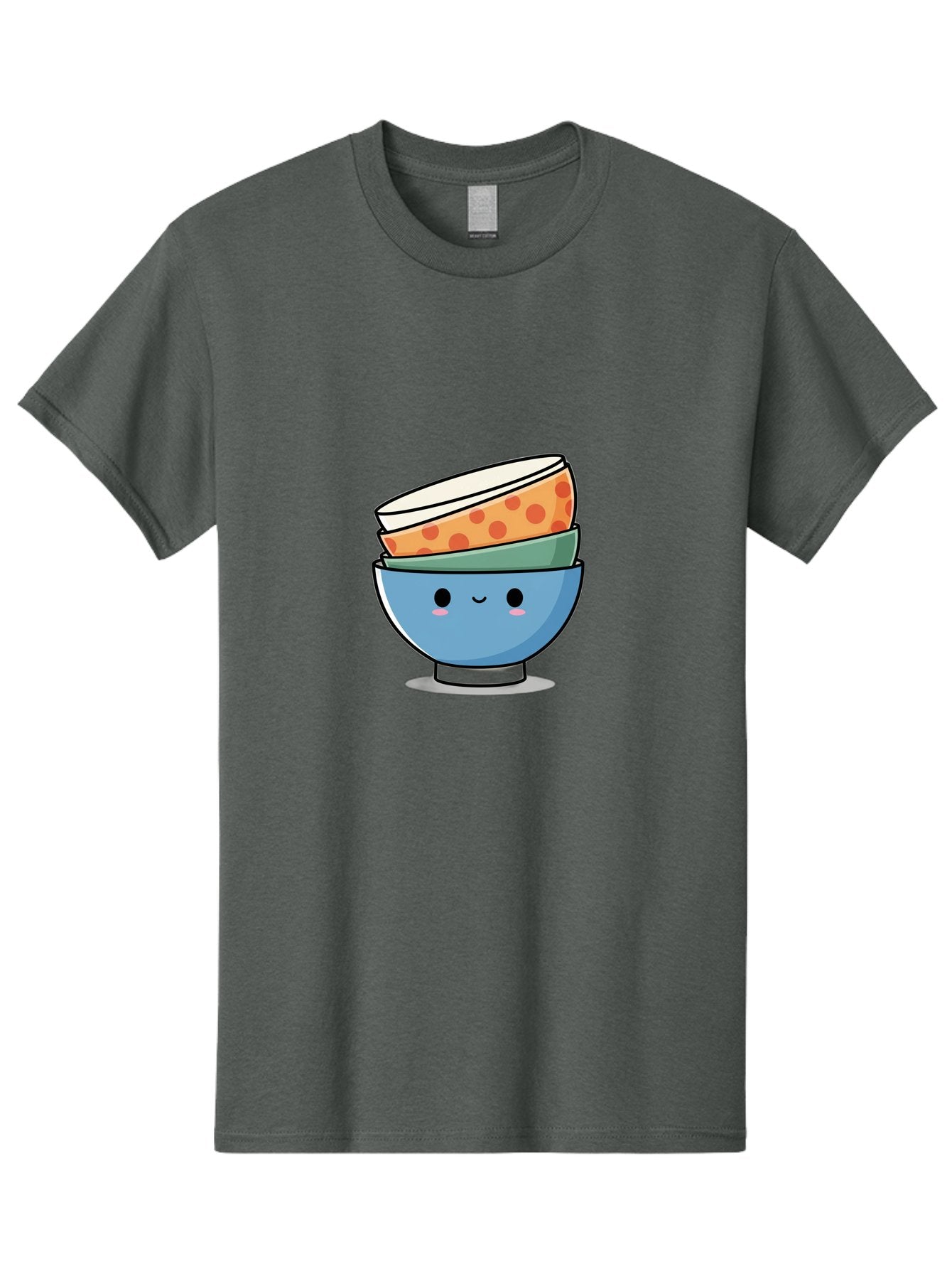 Stacked-Bowls Men'S Graphic Tee, 100% Cotton, Comfortable Casual Summer Wear, Machine Washable, Stacked Bowls, Cartoon Character, Kitchen Utensils, Tableware, Kawaii Art, Cute Illustration, Playful Design, Smiling Bowls, Colorful Pattern, Bab449 13