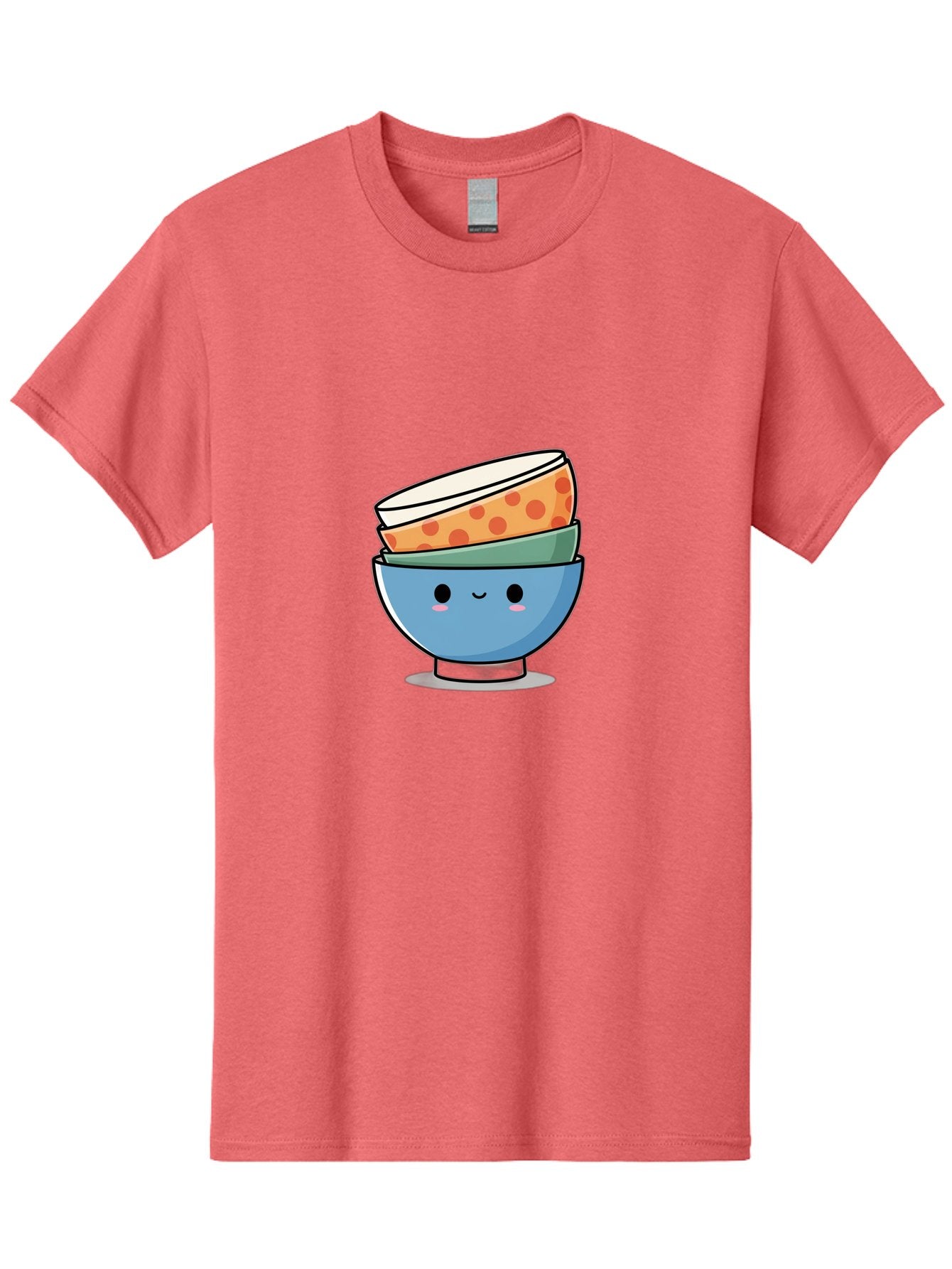 Stacked-Bowls Men'S Graphic Tee, 100% Cotton, Comfortable Casual Summer Wear, Machine Washable, Stacked Bowls, Cartoon Character, Kitchen Utensils, Tableware, Kawaii Art, Cute Illustration, Playful Design, Smiling Bowls, Colorful Pattern, Bab449 7