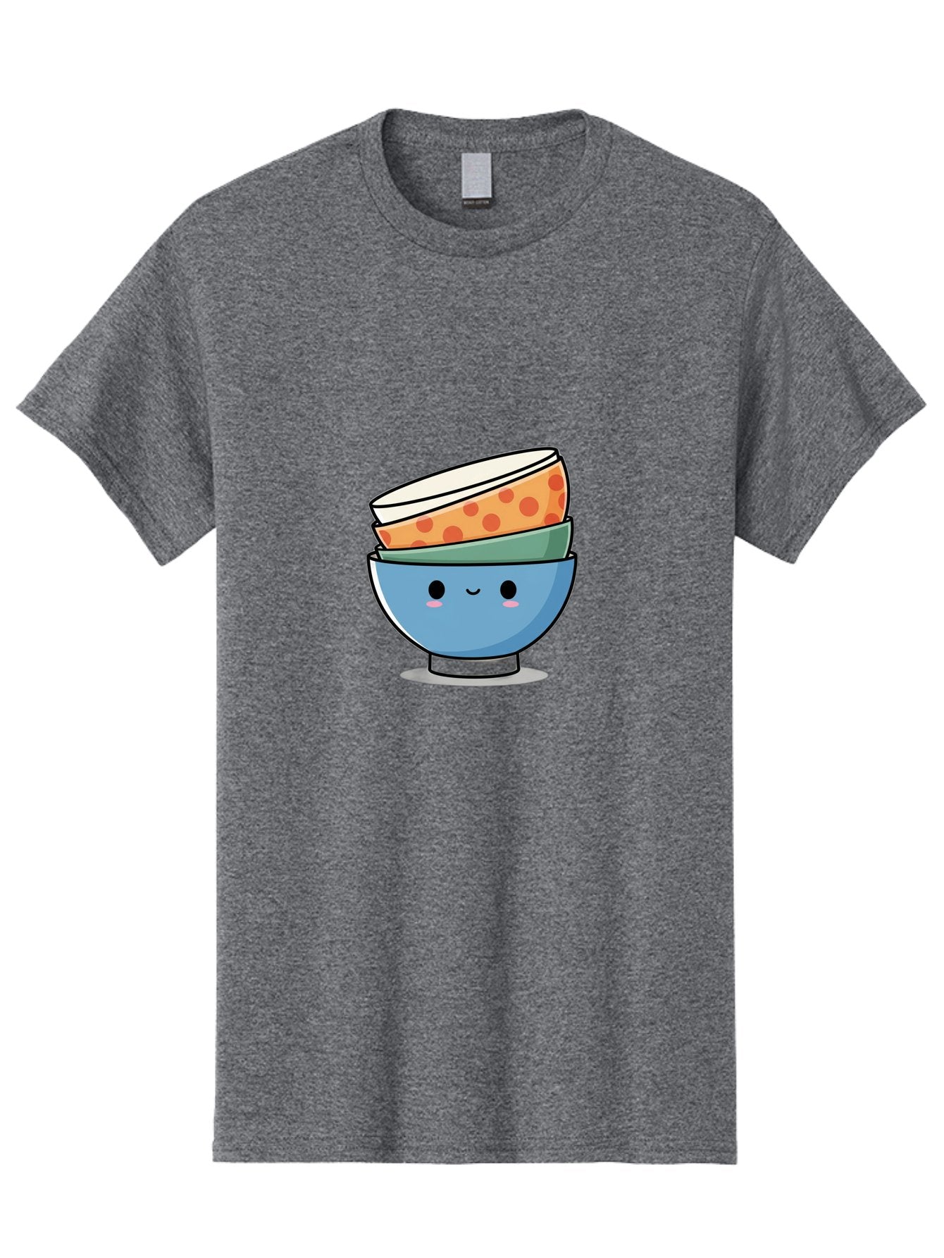 Stacked-Bowls Men'S Graphic Tee, 100% Cotton, Comfortable Casual Summer Wear, Machine Washable, Stacked Bowls, Cartoon Character, Kitchen Utensils, Tableware, Kawaii Art, Cute Illustration, Playful Design, Smiling Bowls, Colorful Pattern, Bab449 12