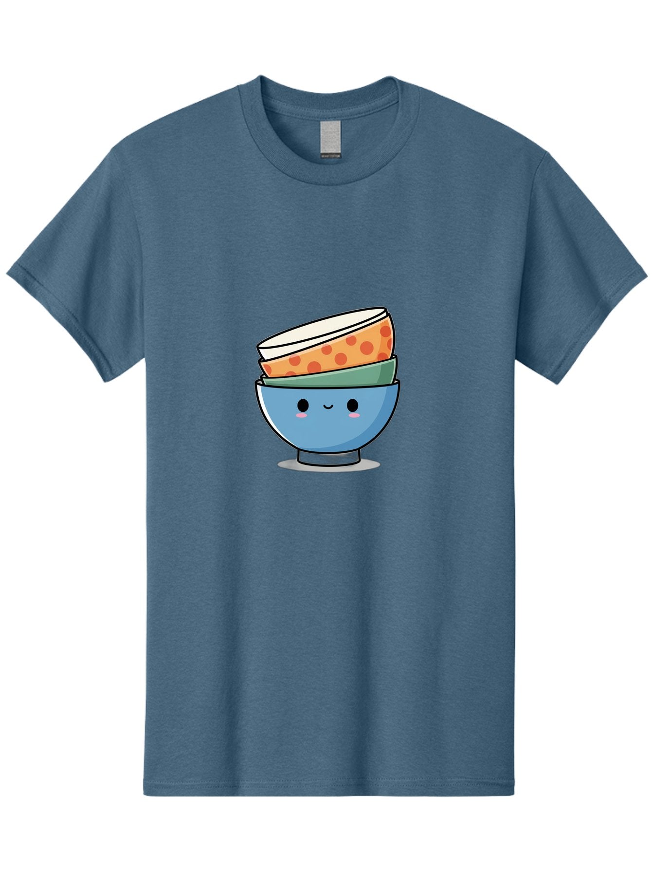Stacked-Bowls Men'S Graphic Tee, 100% Cotton, Comfortable Casual Summer Wear, Machine Washable, Stacked Bowls, Cartoon Character, Kitchen Utensils, Tableware, Kawaii Art, Cute Illustration, Playful Design, Smiling Bowls, Colorful Pattern, Bab449 4