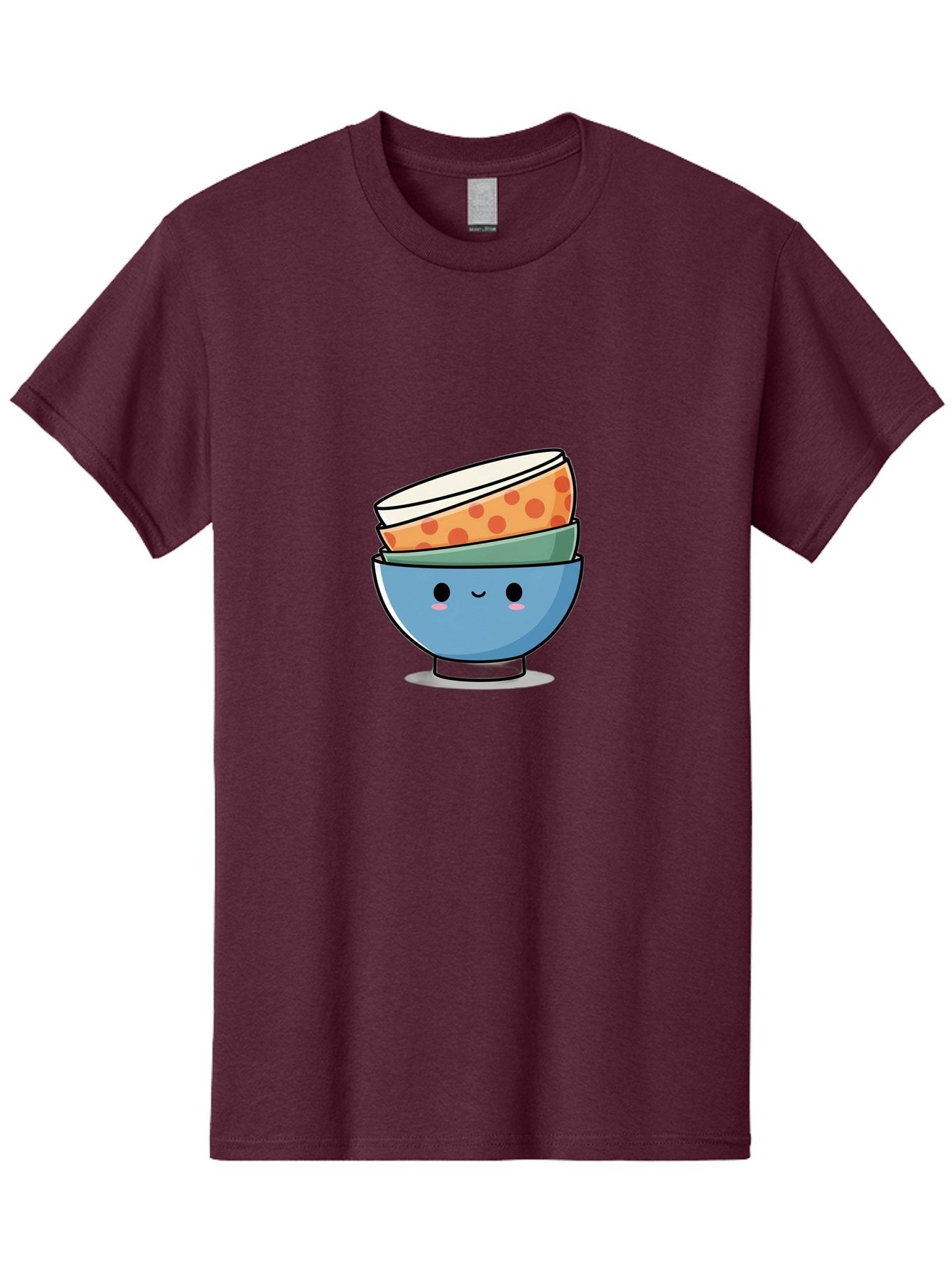 Stacked-Bowls Men'S Graphic Tee, 100% Cotton, Comfortable Casual Summer Wear, Machine Washable, Stacked Bowls, Cartoon Character, Kitchen Utensils, Tableware, Kawaii Art, Cute Illustration, Playful Design, Smiling Bowls, Colorful Pattern, Bab449 15