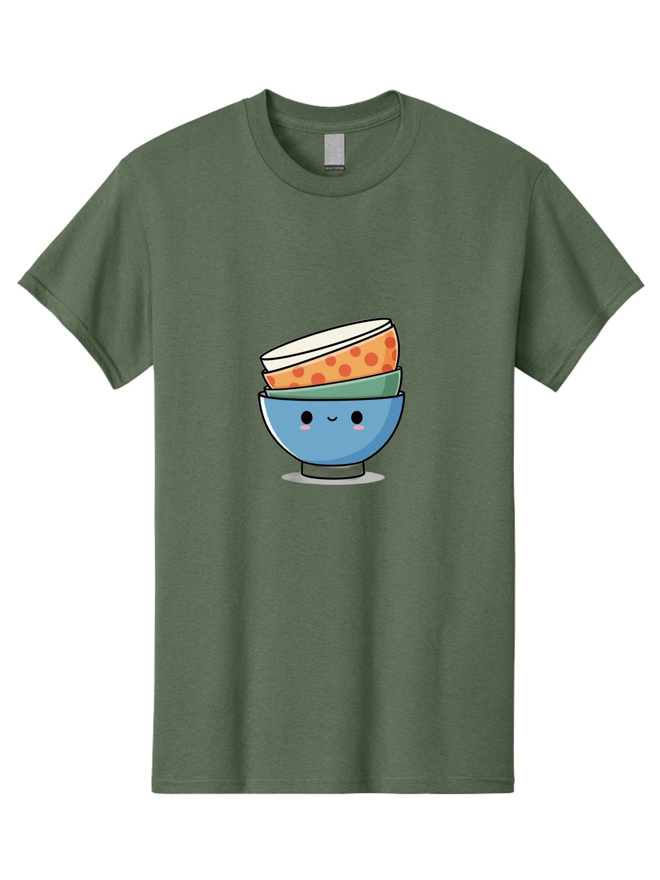 Stacked-Bowls Men'S Graphic Tee, 100% Cotton, Comfortable Casual Summer Wear, Machine Washable, Stacked Bowls, Cartoon Character, Kitchen Utensils, Tableware, Kawaii Art, Cute Illustration, Playful Design, Smiling Bowls, Colorful Pattern, Bab449 6