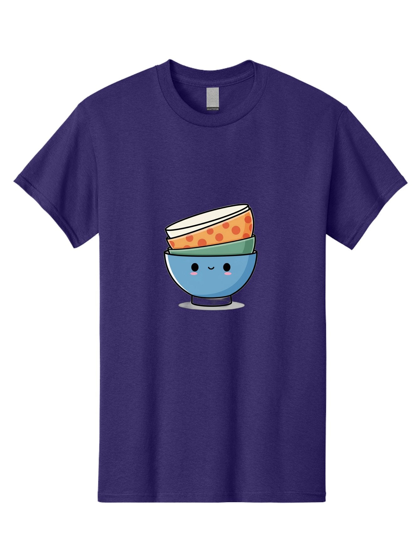 Stacked-Bowls Men'S Graphic Tee, 100% Cotton, Comfortable Casual Summer Wear, Machine Washable, Stacked Bowls, Cartoon Character, Kitchen Utensils, Tableware, Kawaii Art, Cute Illustration, Playful Design, Smiling Bowls, Colorful Pattern, Bab449