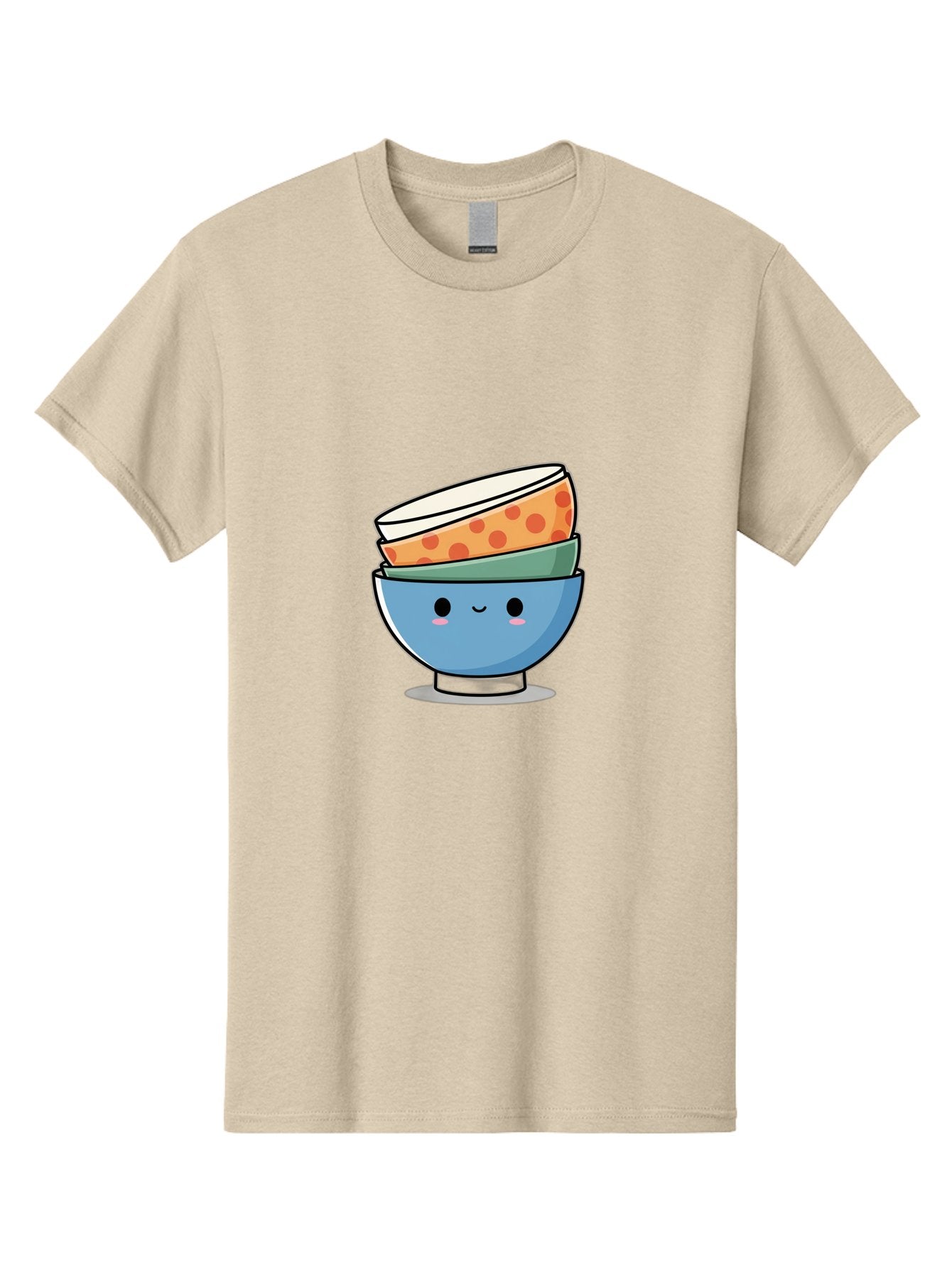 Stacked-Bowls Men'S Graphic Tee, 100% Cotton, Comfortable Casual Summer Wear, Machine Washable, Stacked Bowls, Cartoon Character, Kitchen Utensils, Tableware, Kawaii Art, Cute Illustration, Playful Design, Smiling Bowls, Colorful Pattern, Bab449 3
