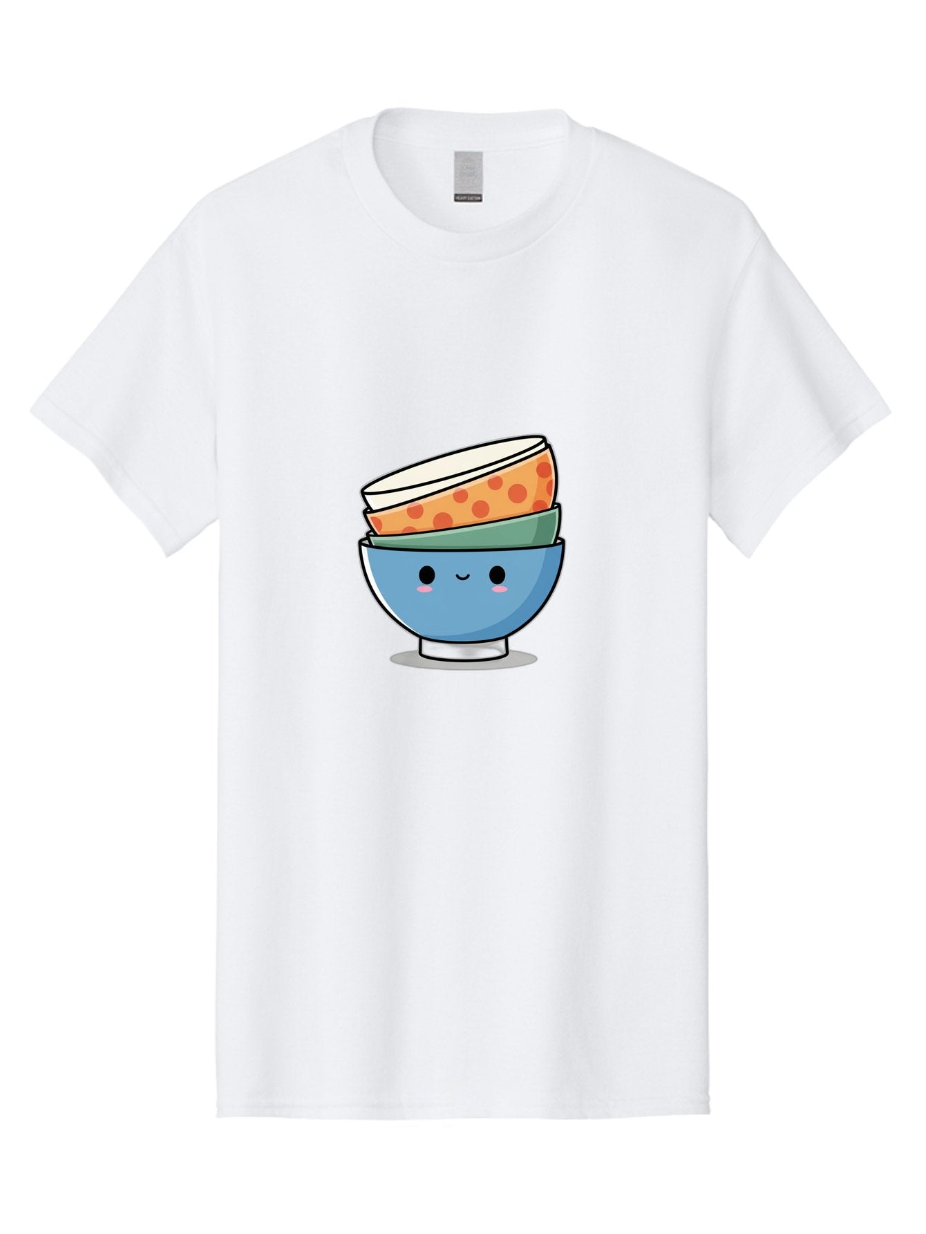 Stacked-Bowls Men'S Graphic Tee, 100% Cotton, Comfortable Casual Summer Wear, Machine Washable, Stacked Bowls, Cartoon Character, Kitchen Utensils, Tableware, Kawaii Art, Cute Illustration, Playful Design, Smiling Bowls, Colorful Pattern, Bab449 8