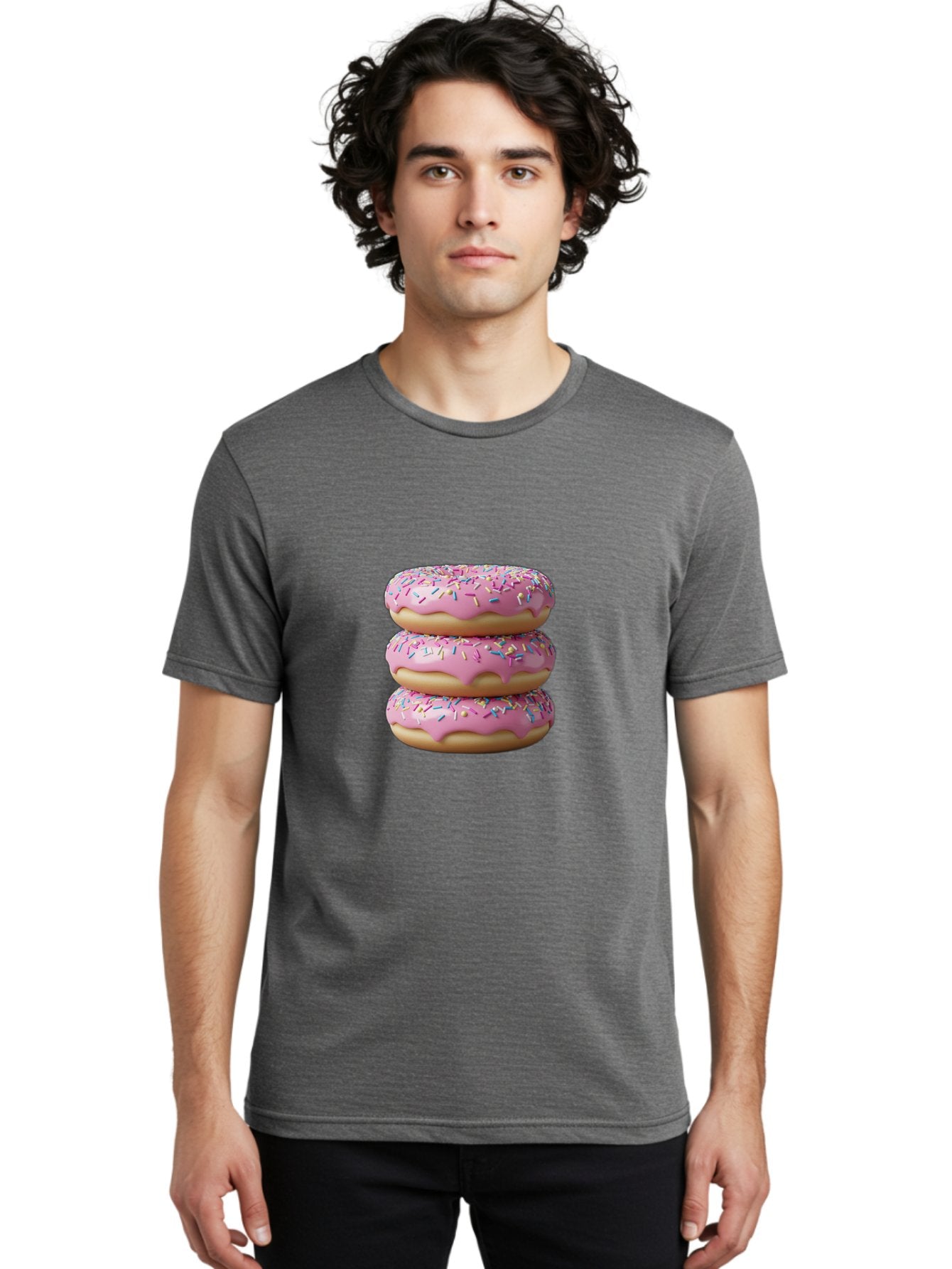 Stacked-Donuts Men'S Graphic Tee, 100% Cotton, Comfortable Casual Summer Wear, Machine Washable, Pink Frosted Donuts, Donuts With Sprinkles, Sweet Treats, Dessert Donuts, Colorful Donuts, Baked Goods, Tasty Pastries, Donut Stack, Sweet Tooth, Bab450 24
