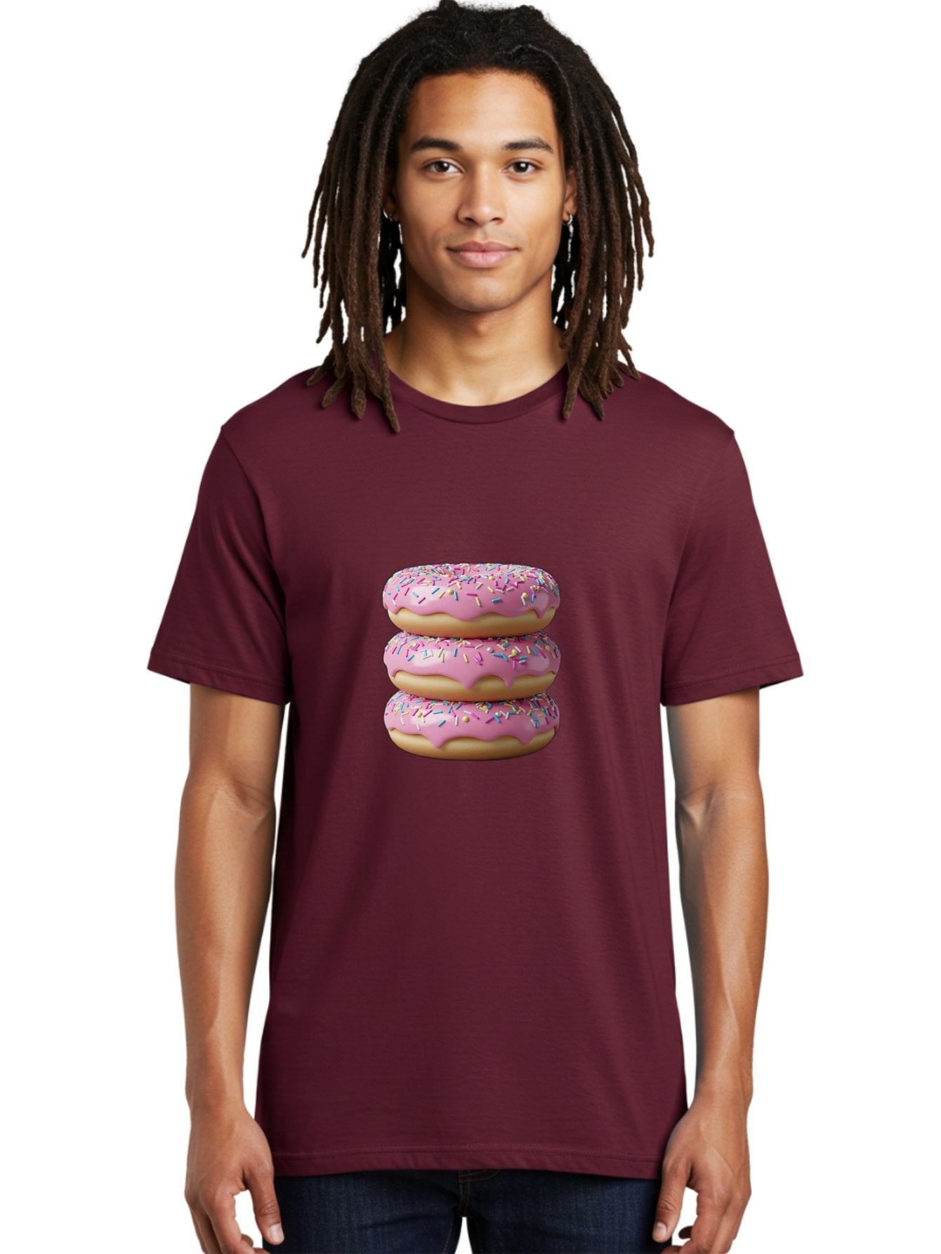 Stacked-Donuts Men'S Graphic Tee, 100% Cotton, Comfortable Casual Summer Wear, Machine Washable, Pink Frosted Donuts, Donuts With Sprinkles, Sweet Treats, Dessert Donuts, Colorful Donuts, Baked Goods, Tasty Pastries, Donut Stack, Sweet Tooth, Bab450 20