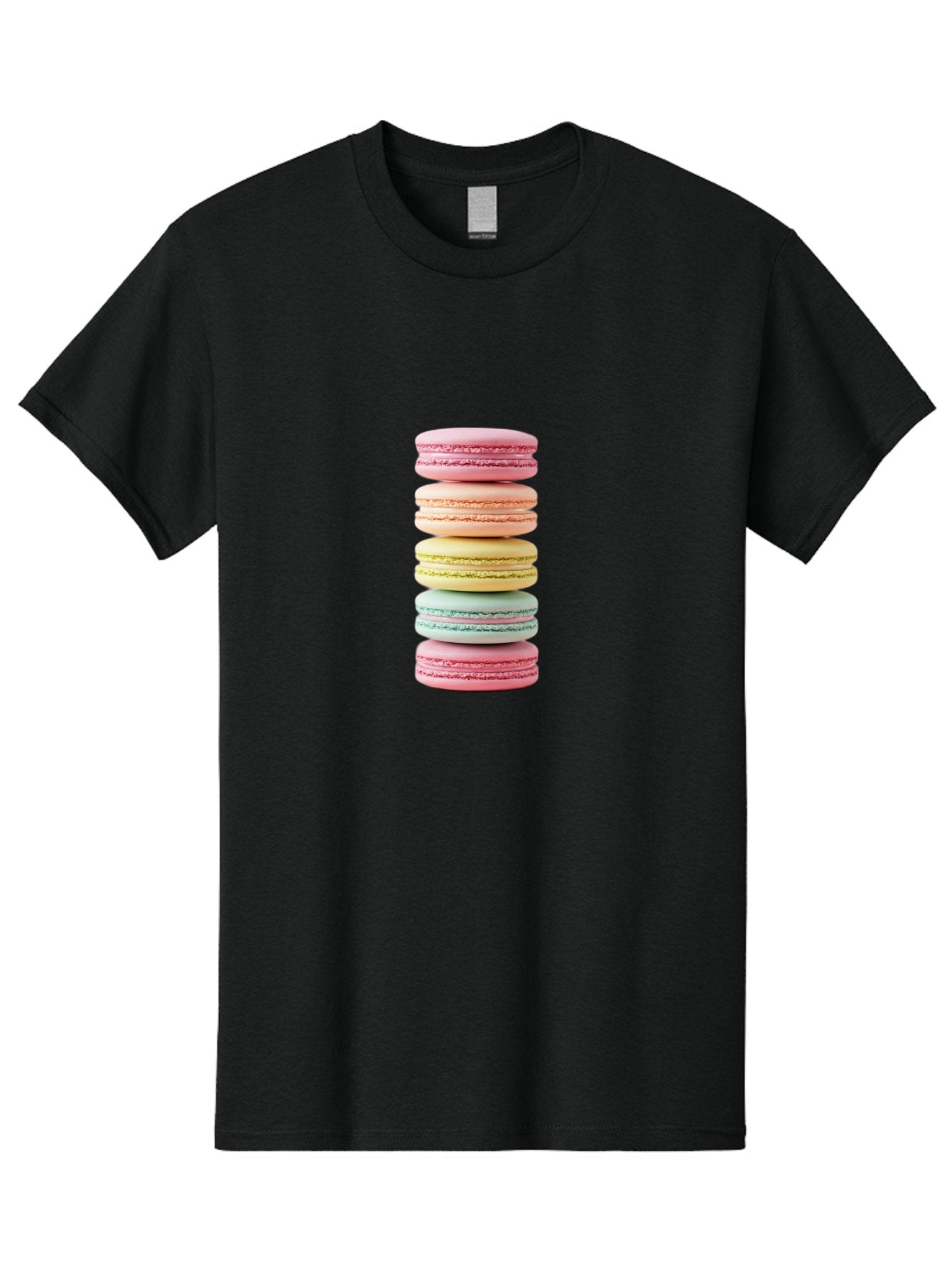 Stacked-Macarons-1 Men'S Graphic Tee, 100% Cotton, Comfortable Casual Summer Wear, Machine Washable, Colorful Macarons, Pastel Colors, Stacked Treats, Sweet Delights, Dessert Lovers, Macaron Tower, French Patisserie, Colorful Sweets, Bab451