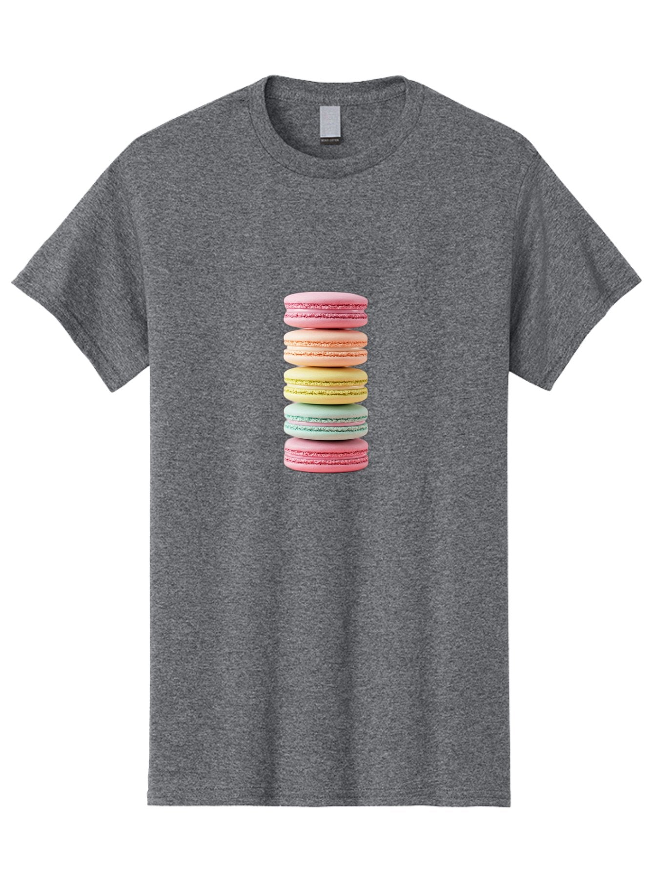 Stacked-Macarons-1 Men'S Graphic Tee, 100% Cotton, Comfortable Casual Summer Wear, Machine Washable, Colorful Macarons, Pastel Colors, Stacked Treats, Sweet Delights, Dessert Lovers, Macaron Tower, French Patisserie, Colorful Sweets, Bab451