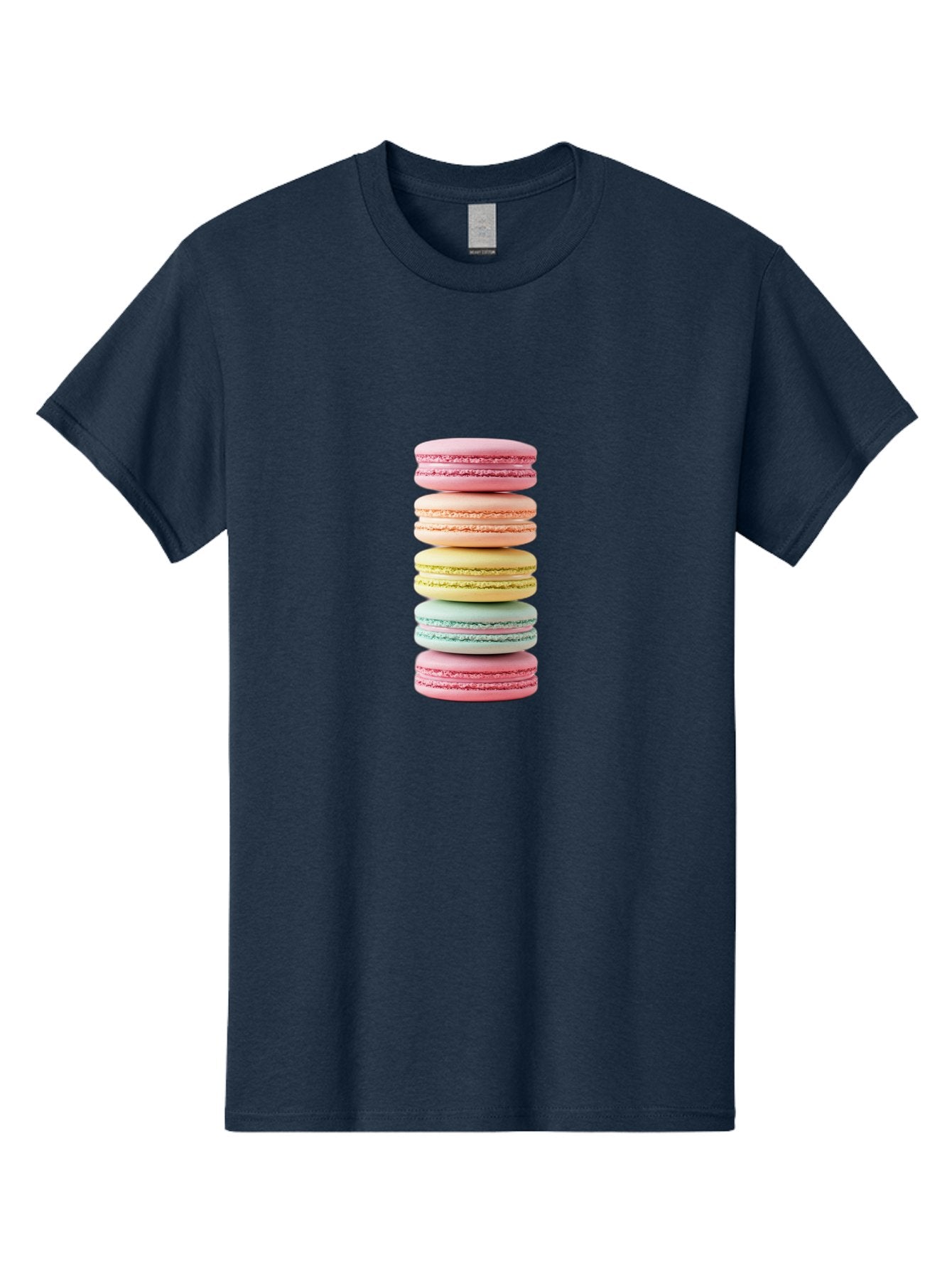 Stacked-Macarons-1 Men'S Graphic Tee, 100% Cotton, Comfortable Casual Summer Wear, Machine Washable, Colorful Macarons, Pastel Colors, Stacked Treats, Sweet Delights, Dessert Lovers, Macaron Tower, French Patisserie, Colorful Sweets, Bab451 10