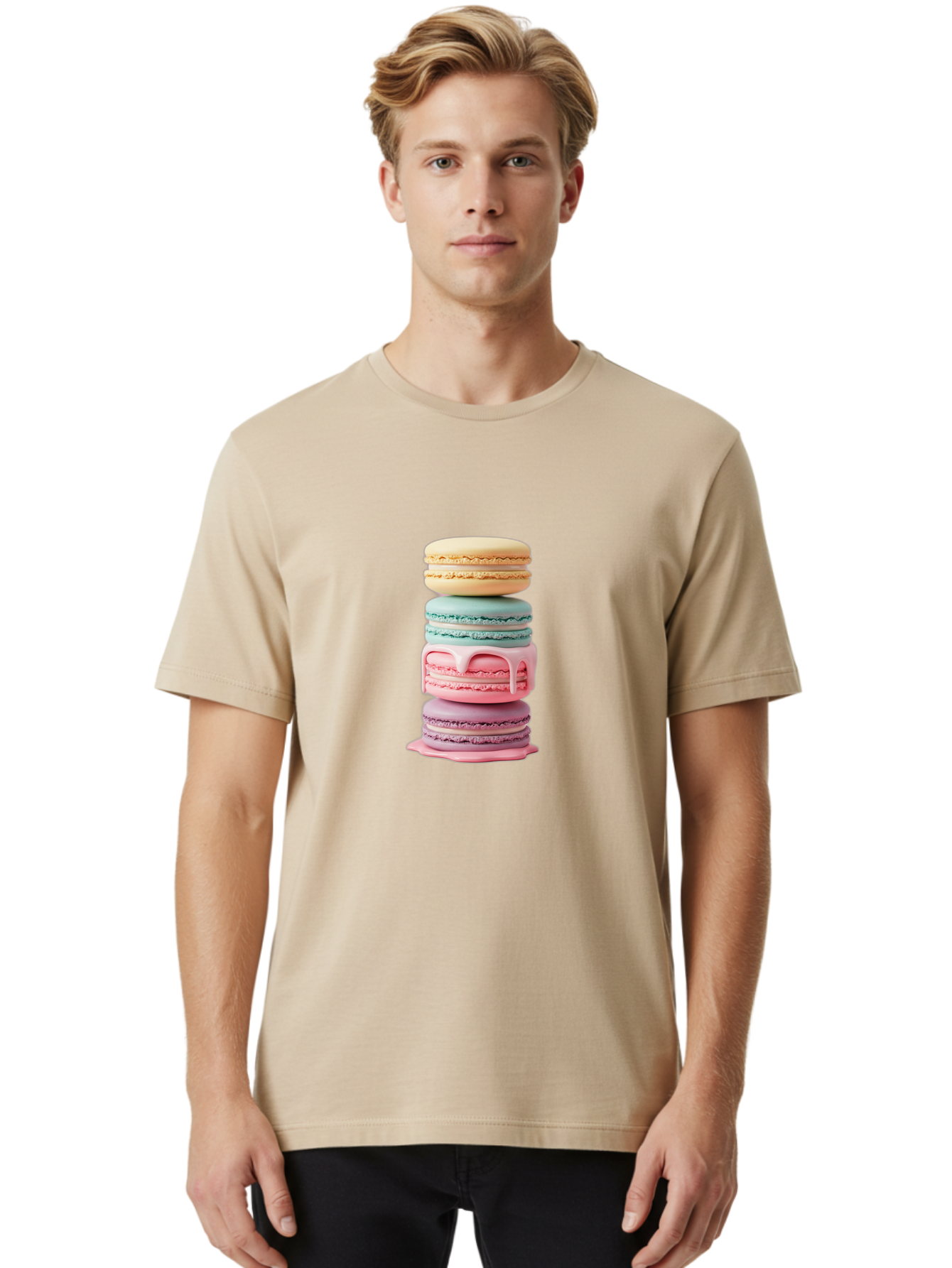 Stacked-Macarons-3 Men'S Graphic Tee, 100% Cotton, Comfortable Casual Summer Wear, Machine Washable, Stack Of Macarons, Pastel Colors, Sweet Treats, Dessert Lovers, French Patisserie, Creamy Filling, Delicate Meringue, Layered Macarons, Bab453 26