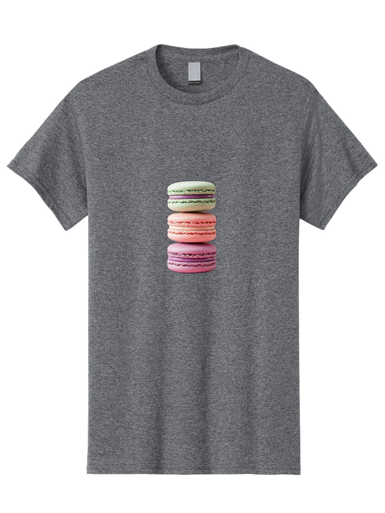 Stacked-Macarons-4 Men'S Graphic Tee, 100% Cotton, Comfortable Casual Summer Wear, Machine Washable, Pink And White Macarons, Stacked Macarons, Pastel Colors, French Desserts, Sweet Treats, Baked Goods, Delicate Texture, Creamy Filling Bab454 7