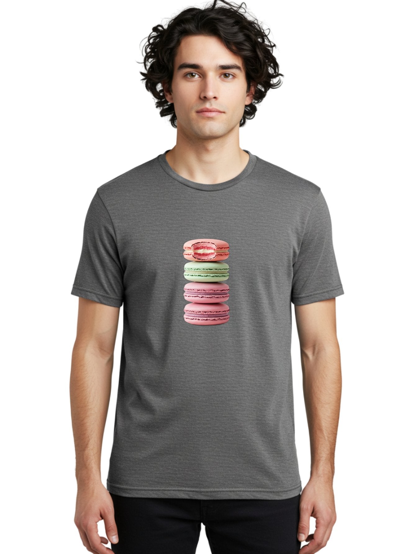 Stacked-Macarons Men'S Graphic Tee, 100% Cotton, Comfortable Casual Summer Wear, Machine Washable, Pink And Green Macarons, Stacked Macarons, French Patisserie, Sweet Treats, Delicate Desserts, Colorful Cookies, Tasty Macarons Bab455 24