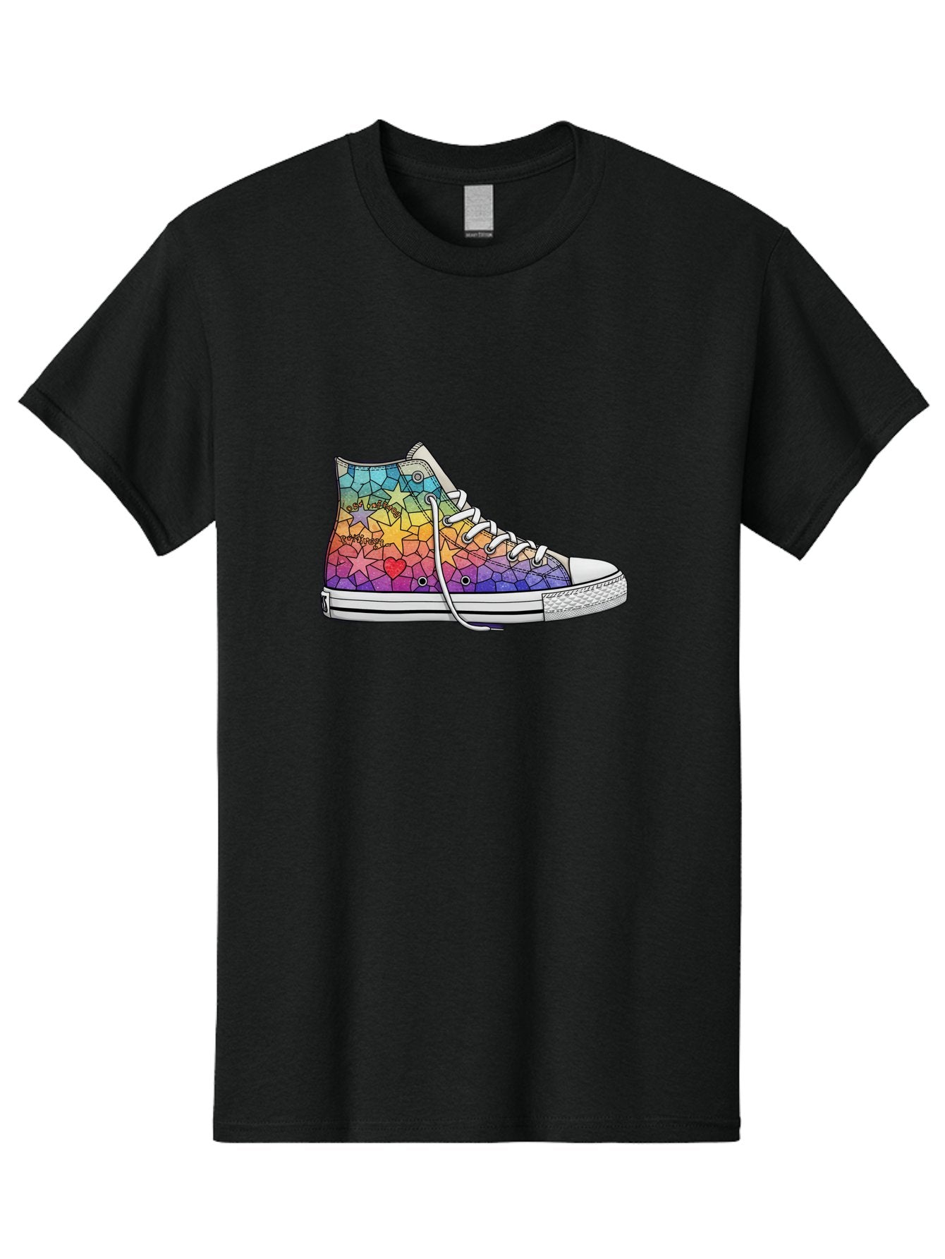 Stained-Glass-Sneaker Men'S Graphic Tee, 100% Cotton, Comfortable Casual Summer Wear, Machine Washable, Colorful Sneakers, Rainbow Stars, Mosaic Art, Vibrant Footwear, Playful Design, Custom Kicks, Funky Fashion, Trendy Shoes, Streetwear Bab456 6