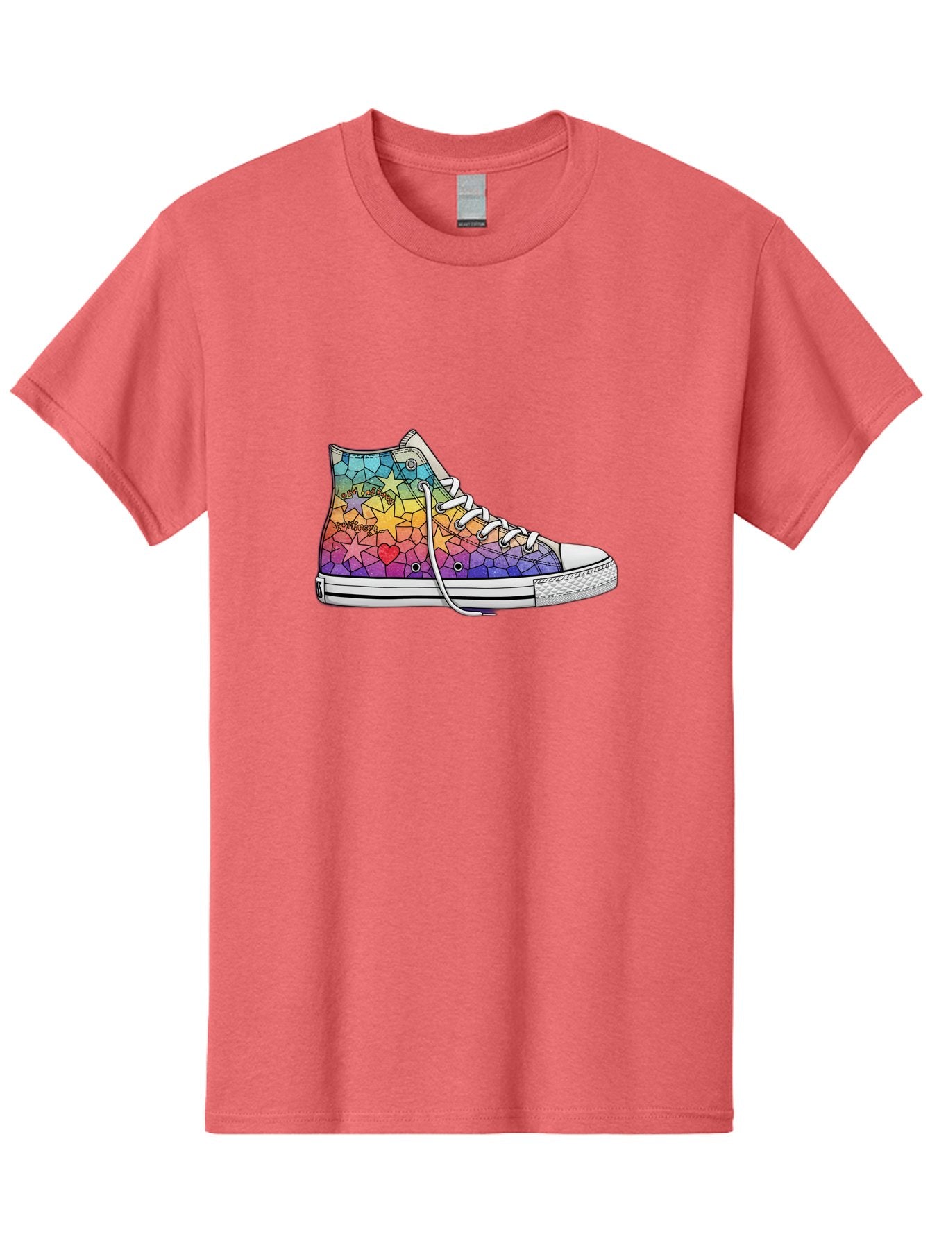 Stained-Glass-Sneaker Men'S Graphic Tee, 100% Cotton, Comfortable Casual Summer Wear, Machine Washable, Colorful Sneakers, Rainbow Stars, Mosaic Art, Vibrant Footwear, Playful Design, Custom Kicks, Funky Fashion, Trendy Shoes, Streetwear Bab456