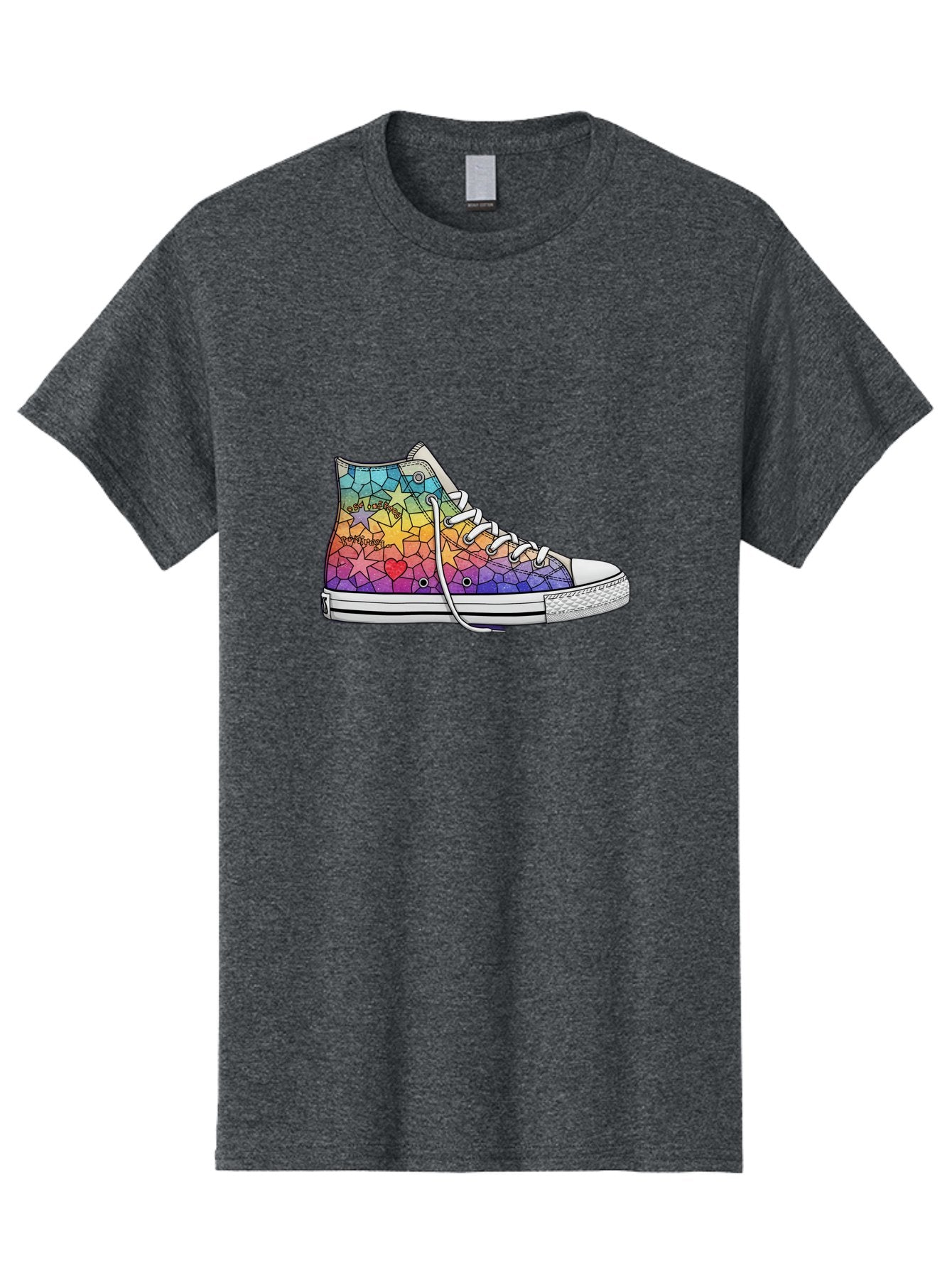 Stained-Glass-Sneaker Men'S Graphic Tee, 100% Cotton, Comfortable Casual Summer Wear, Machine Washable, Colorful Sneakers, Rainbow Stars, Mosaic Art, Vibrant Footwear, Playful Design, Custom Kicks, Funky Fashion, Trendy Shoes, Streetwear Bab456