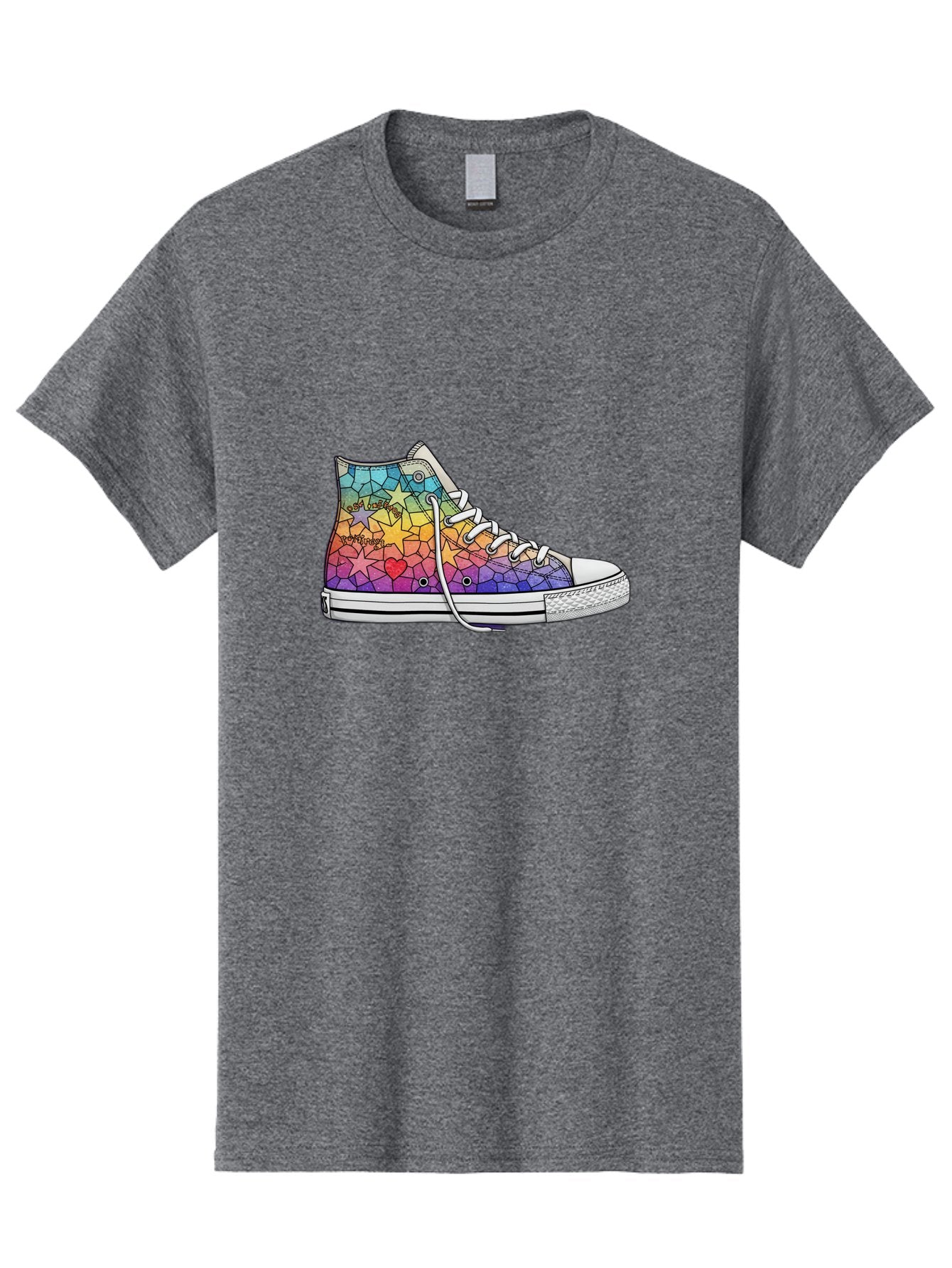 Stained-Glass-Sneaker Men'S Graphic Tee, 100% Cotton, Comfortable Casual Summer Wear, Machine Washable, Colorful Sneakers, Rainbow Stars, Mosaic Art, Vibrant Footwear, Playful Design, Custom Kicks, Funky Fashion, Trendy Shoes, Streetwear Bab456 9