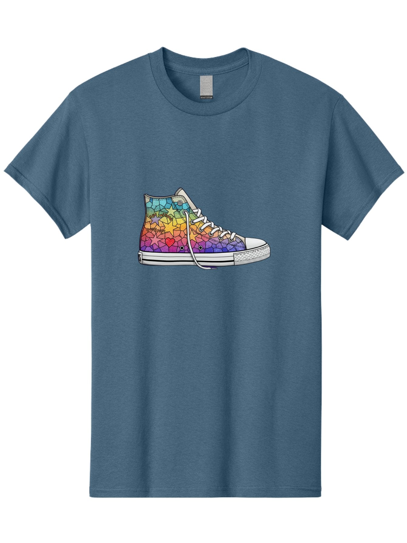 Stained-Glass-Sneaker Men'S Graphic Tee, 100% Cotton, Comfortable Casual Summer Wear, Machine Washable, Colorful Sneakers, Rainbow Stars, Mosaic Art, Vibrant Footwear, Playful Design, Custom Kicks, Funky Fashion, Trendy Shoes, Streetwear Bab456 10