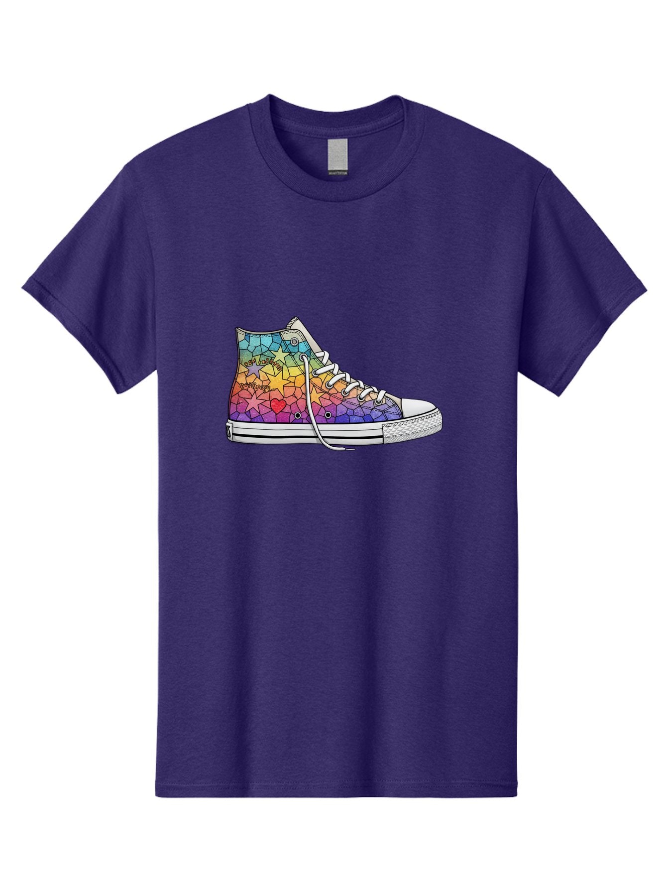 Stained-Glass-Sneaker Men'S Graphic Tee, 100% Cotton, Comfortable Casual Summer Wear, Machine Washable, Colorful Sneakers, Rainbow Stars, Mosaic Art, Vibrant Footwear, Playful Design, Custom Kicks, Funky Fashion, Trendy Shoes, Streetwear Bab456 14