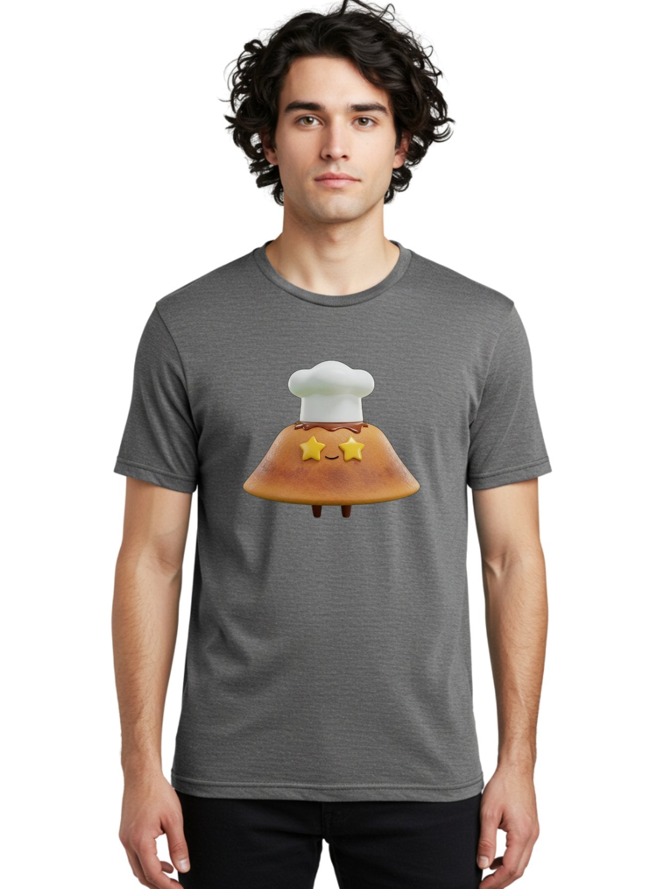 Star-Dosa Men'S Graphic Tee, 100% Cotton, Comfortable Casual Summer Wear, Machine Washable, Smiling Pancake, Chef Hat, Yellow Stars, Chocolate Sauce, Cute Breakfast Food, Adorable Cartoon Character, Fluffy Pancake, Happy Face, Breakfast Theme Bab457 18