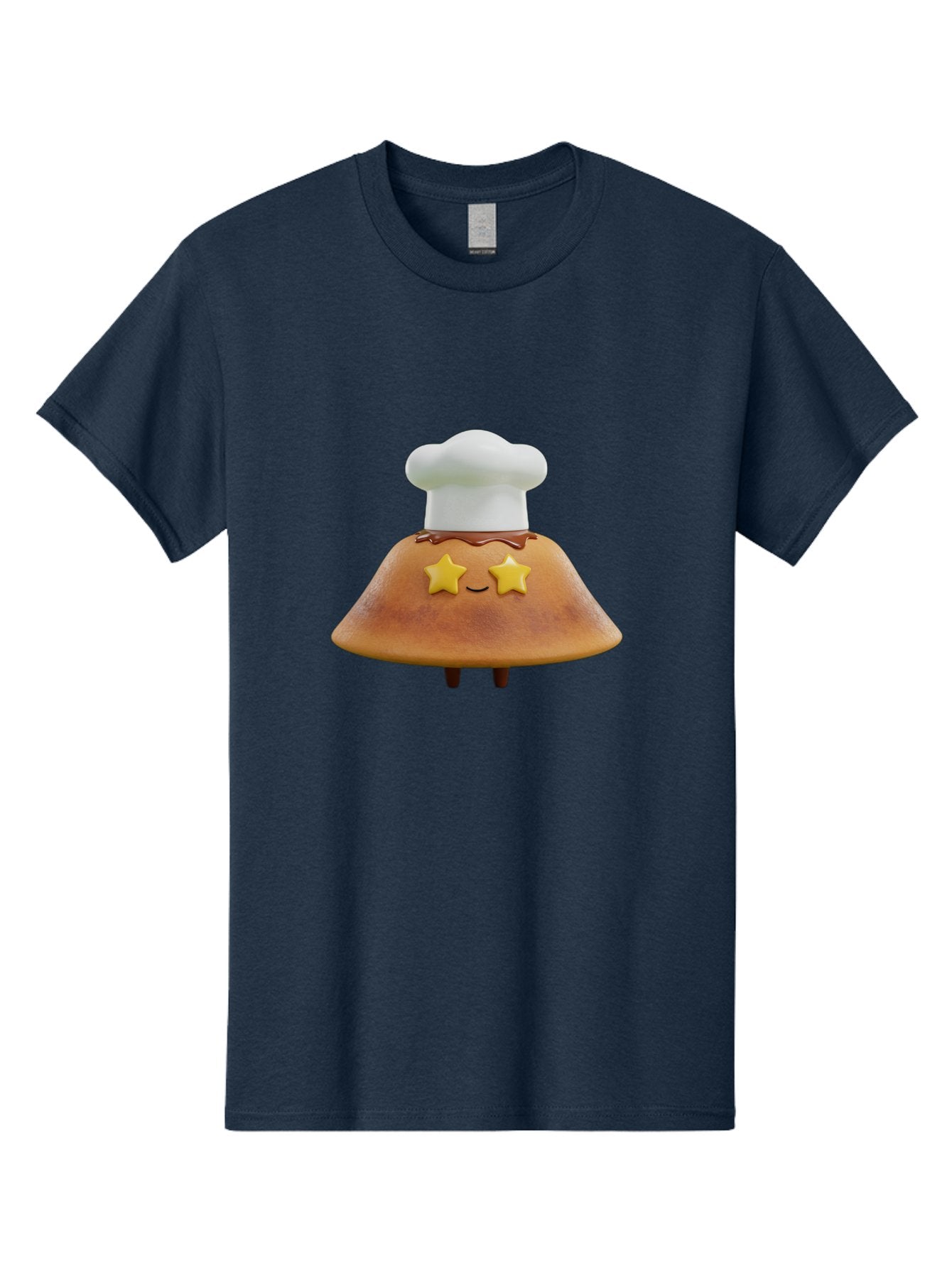 Star-Dosa Men'S Graphic Tee, 100% Cotton, Comfortable Casual Summer Wear, Machine Washable, Smiling Pancake, Chef Hat, Yellow Stars, Chocolate Sauce, Cute Breakfast Food, Adorable Cartoon Character, Fluffy Pancake, Happy Face, Breakfast Theme Bab457