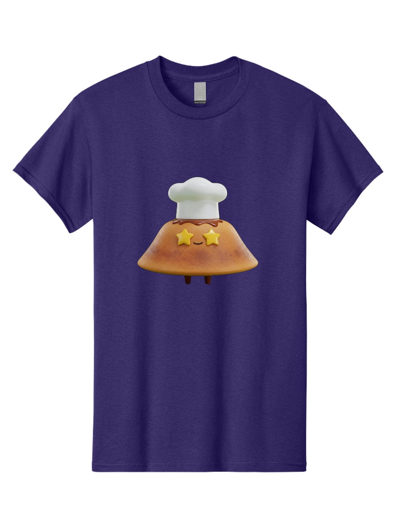 Star-Dosa Men'S Graphic Tee, 100% Cotton, Comfortable Casual Summer Wear, Machine Washable, Smiling Pancake, Chef Hat, Yellow Stars, Chocolate Sauce, Cute Breakfast Food, Adorable Cartoon Character, Fluffy Pancake, Happy Face, Breakfast Theme Bab457