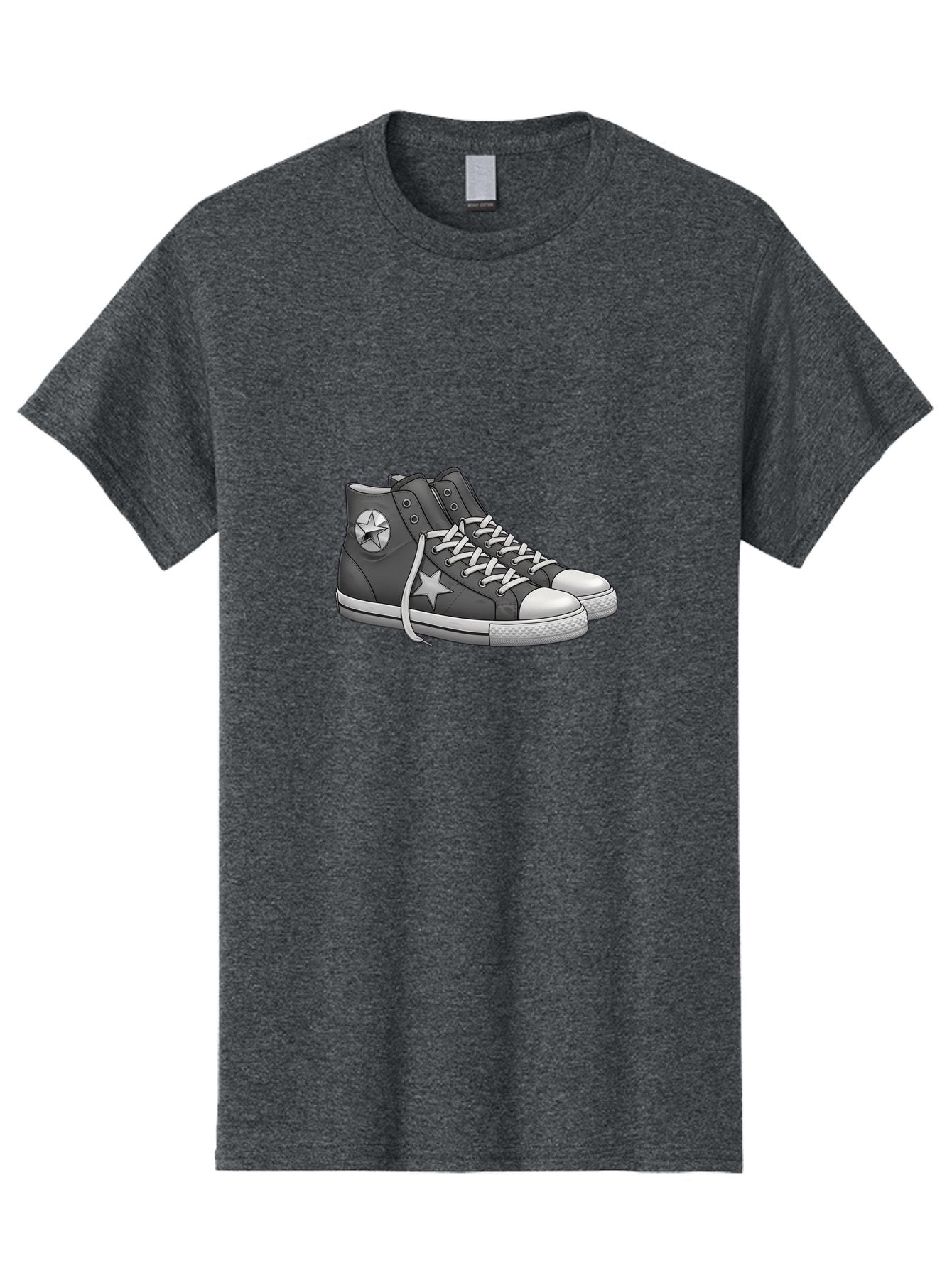 Star-Sneakers Men'S Graphic Tee, 100% Cotton, Comfortable Casual Summer Wear, Machine Washable, Black And White Sneakers, White Star Logo, Casual Footwear, Streetwear Fashion, Athletic Shoes, Minimalist Design, Converse Style Bab459 5
