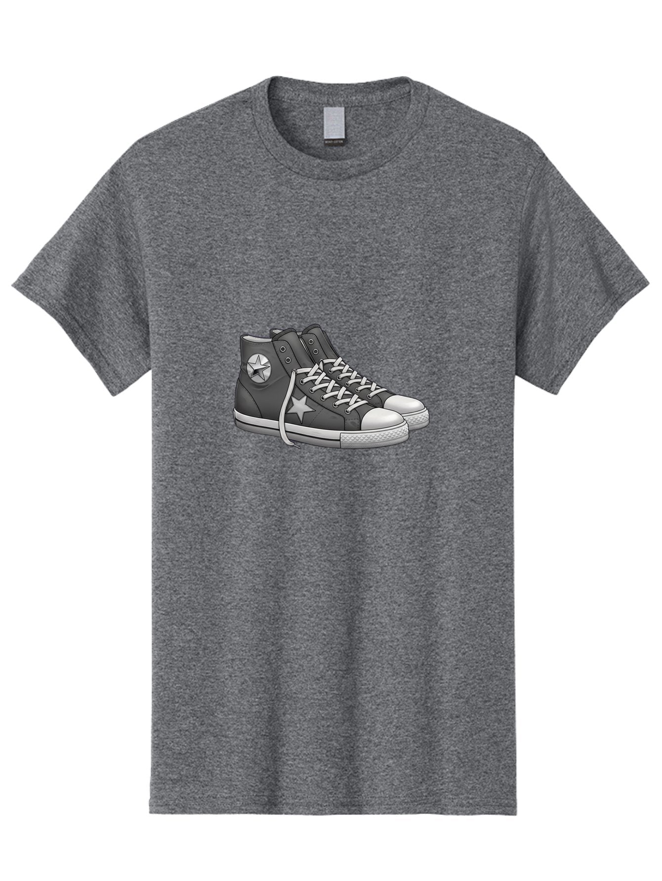 Star-Sneakers Men'S Graphic Tee, 100% Cotton, Comfortable Casual Summer Wear, Machine Washable, Black And White Sneakers, White Star Logo, Casual Footwear, Streetwear Fashion, Athletic Shoes, Minimalist Design, Converse Style Bab459 8