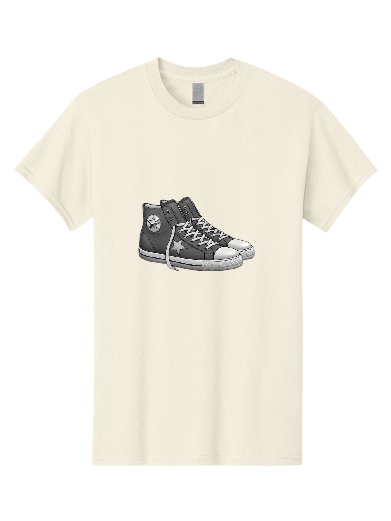 Star-Sneakers Men'S Graphic Tee, 100% Cotton, Comfortable Casual Summer Wear, Machine Washable, Black And White Sneakers, White Star Logo, Casual Footwear, Streetwear Fashion, Athletic Shoes, Minimalist Design, Converse Style Bab459 11