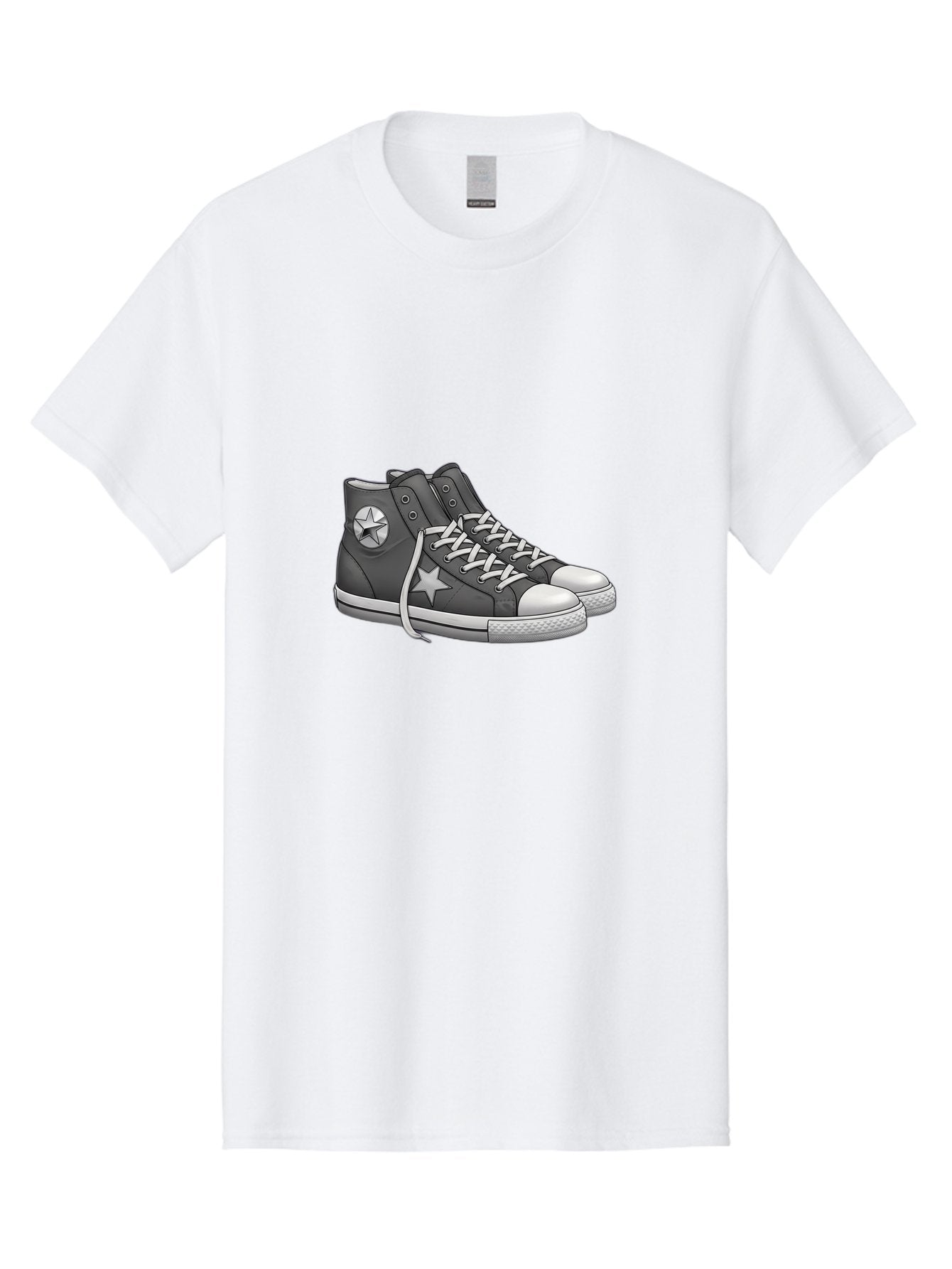 Star-Sneakers Men'S Graphic Tee, 100% Cotton, Comfortable Casual Summer Wear, Machine Washable, Black And White Sneakers, White Star Logo, Casual Footwear, Streetwear Fashion, Athletic Shoes, Minimalist Design, Converse Style Bab459 4