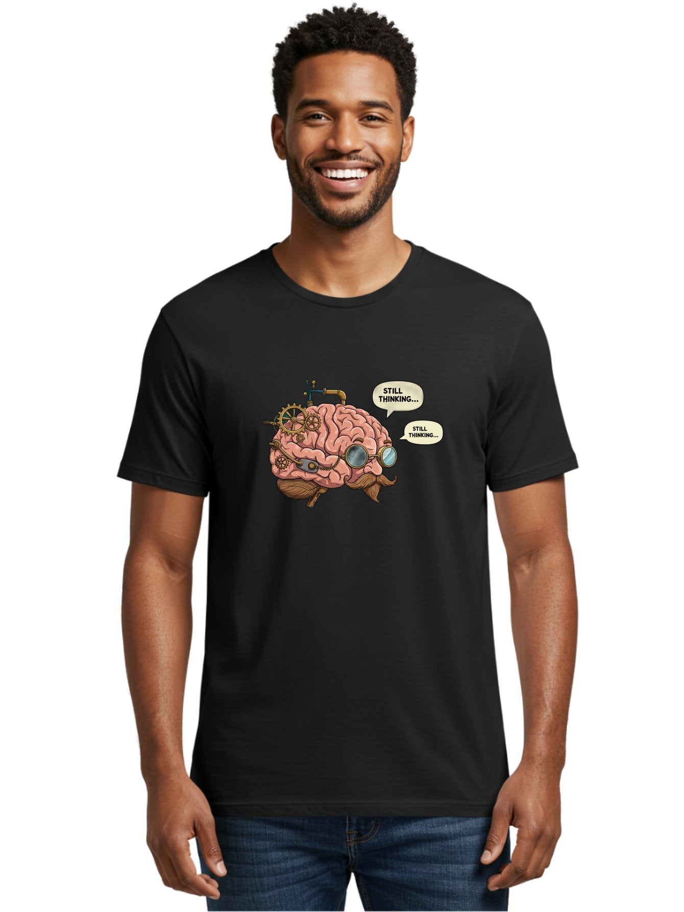 Steampunk-Brain-1 Men'S Graphic Tee, 100% Cotton, Comfortable Casual Summer Wear, Machine Washable, Steampunk Brain, Thinking Process, Problem Solving, Cognitive Function, Mental Gears, Creative Thought, Still Thinking Text, Brain Power, Bab460 26