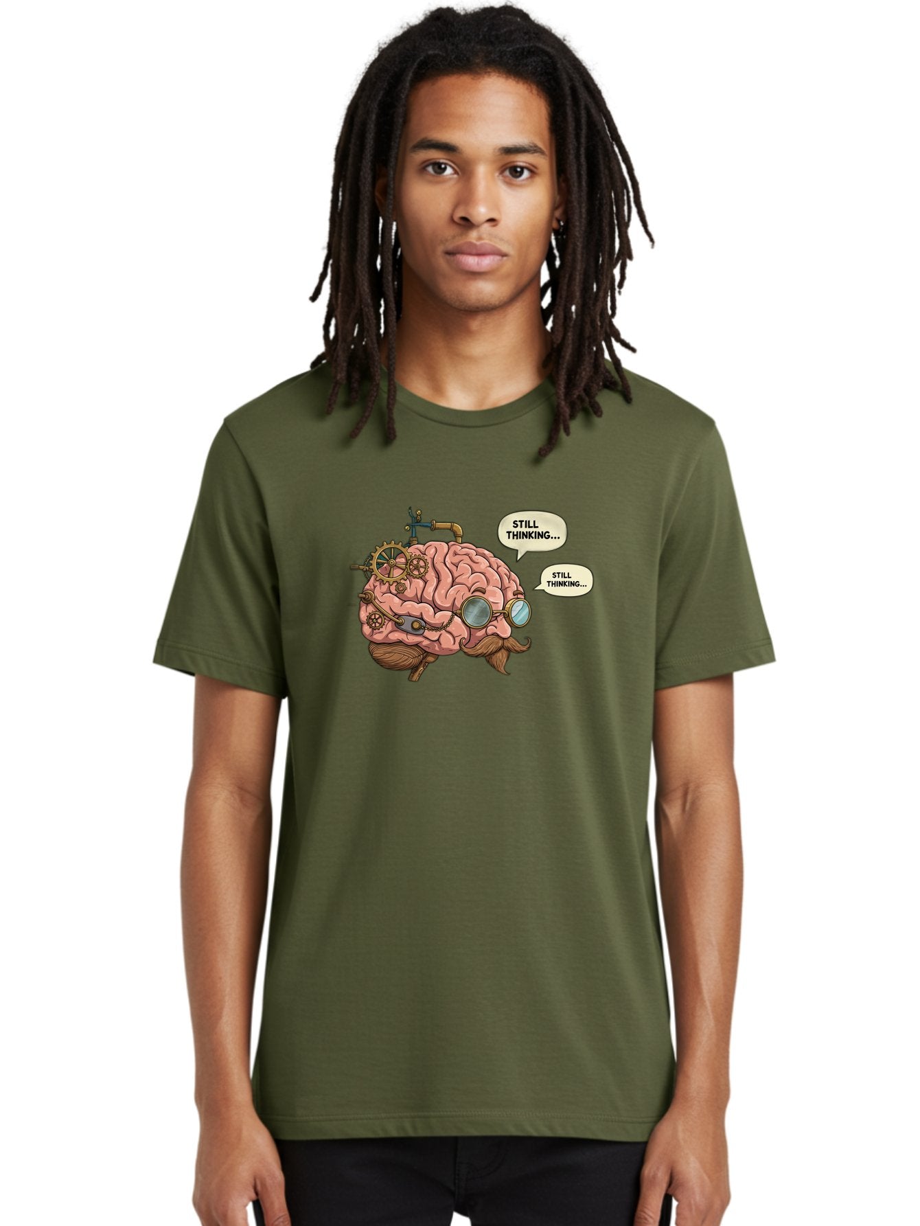 Steampunk-Brain-1 Men'S Graphic Tee, 100% Cotton, Comfortable Casual Summer Wear, Machine Washable, Steampunk Brain, Thinking Process, Problem Solving, Cognitive Function, Mental Gears, Creative Thought, Still Thinking Text, Brain Power, Bab460 29