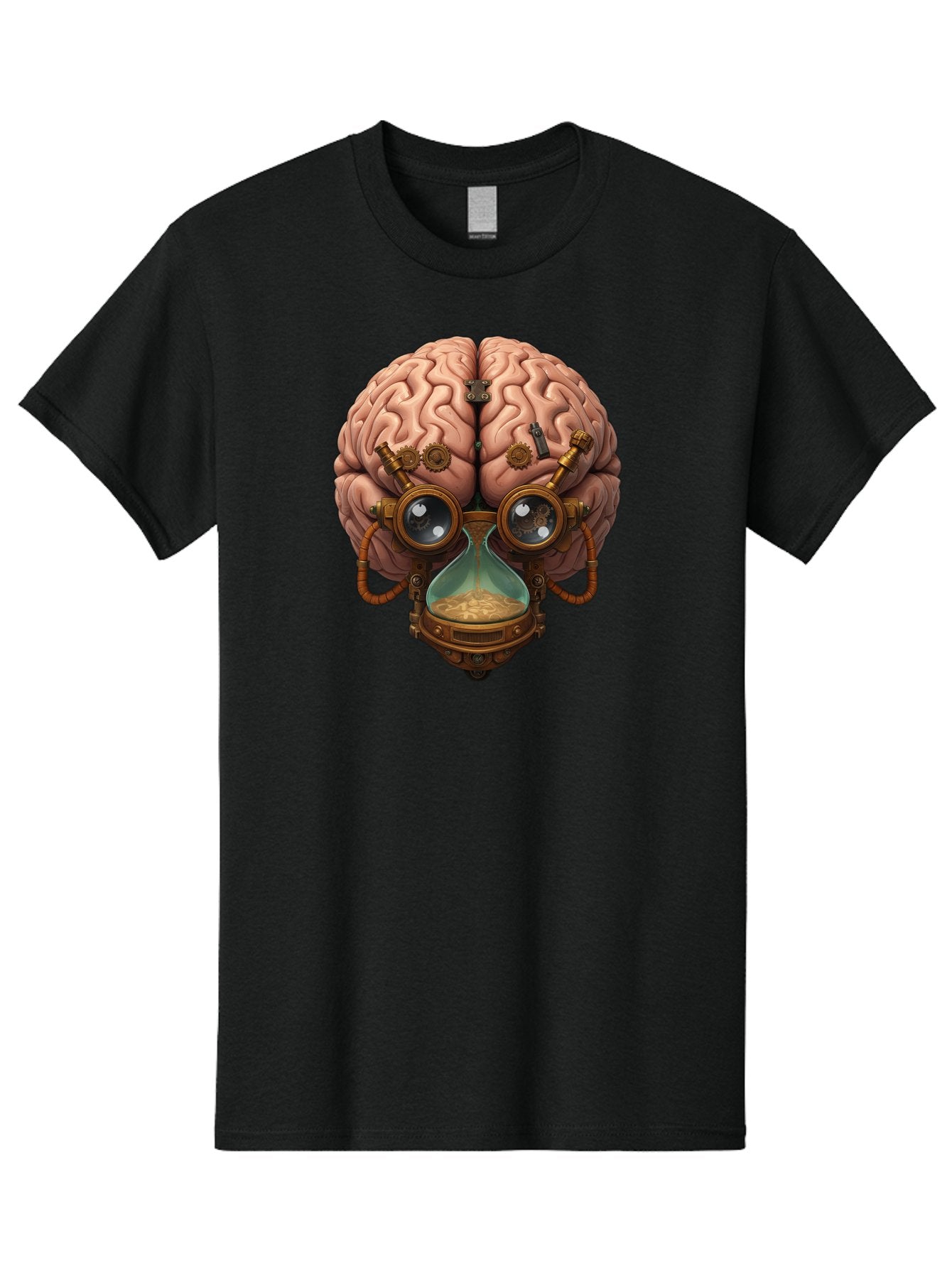 Steampunk-Brain Men'S Graphic Tee, 100% Cotton, Comfortable Casual Summer Wear, Machine Washable, Steampunk-Inspired Art, Brain With Goggles, Hourglass, Gears, Cogs, Industrial Design, Futuristic Innovation, Surrealism, Creative Imagination, Bab461 4