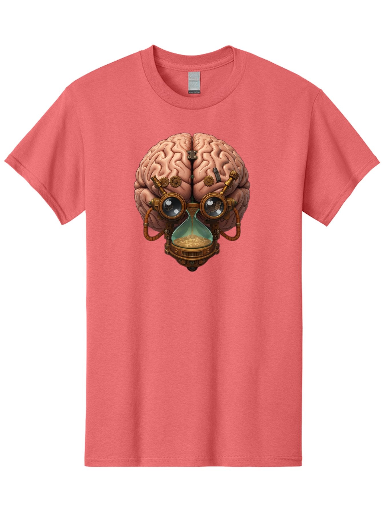 Steampunk-Brain Men'S Graphic Tee, 100% Cotton, Comfortable Casual Summer Wear, Machine Washable, Steampunk-Inspired Art, Brain With Goggles, Hourglass, Gears, Cogs, Industrial Design, Futuristic Innovation, Surrealism, Creative Imagination, Bab461 13