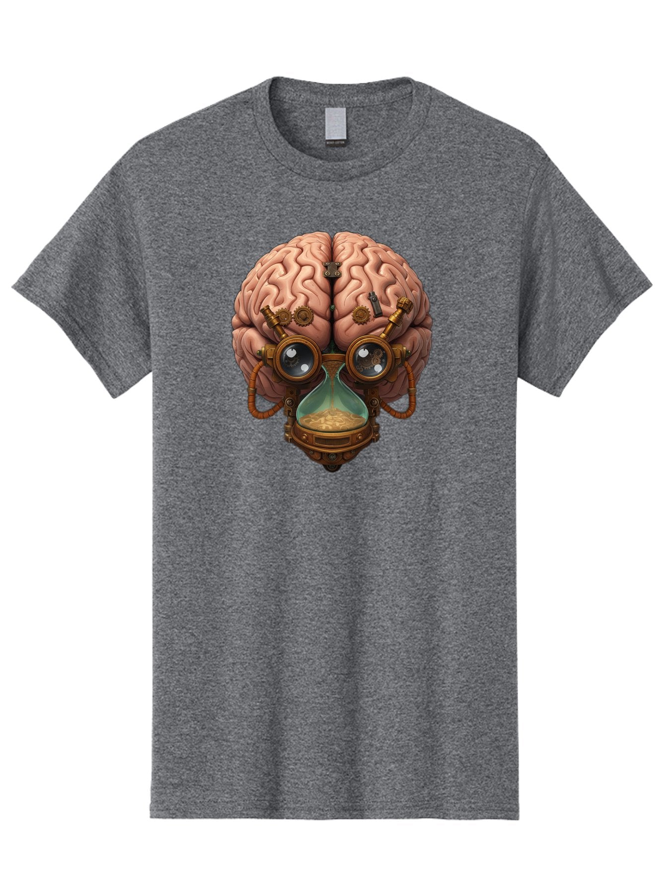 Steampunk-Brain Men'S Graphic Tee, 100% Cotton, Comfortable Casual Summer Wear, Machine Washable, Steampunk-Inspired Art, Brain With Goggles, Hourglass, Gears, Cogs, Industrial Design, Futuristic Innovation, Surrealism, Creative Imagination, Bab461 9